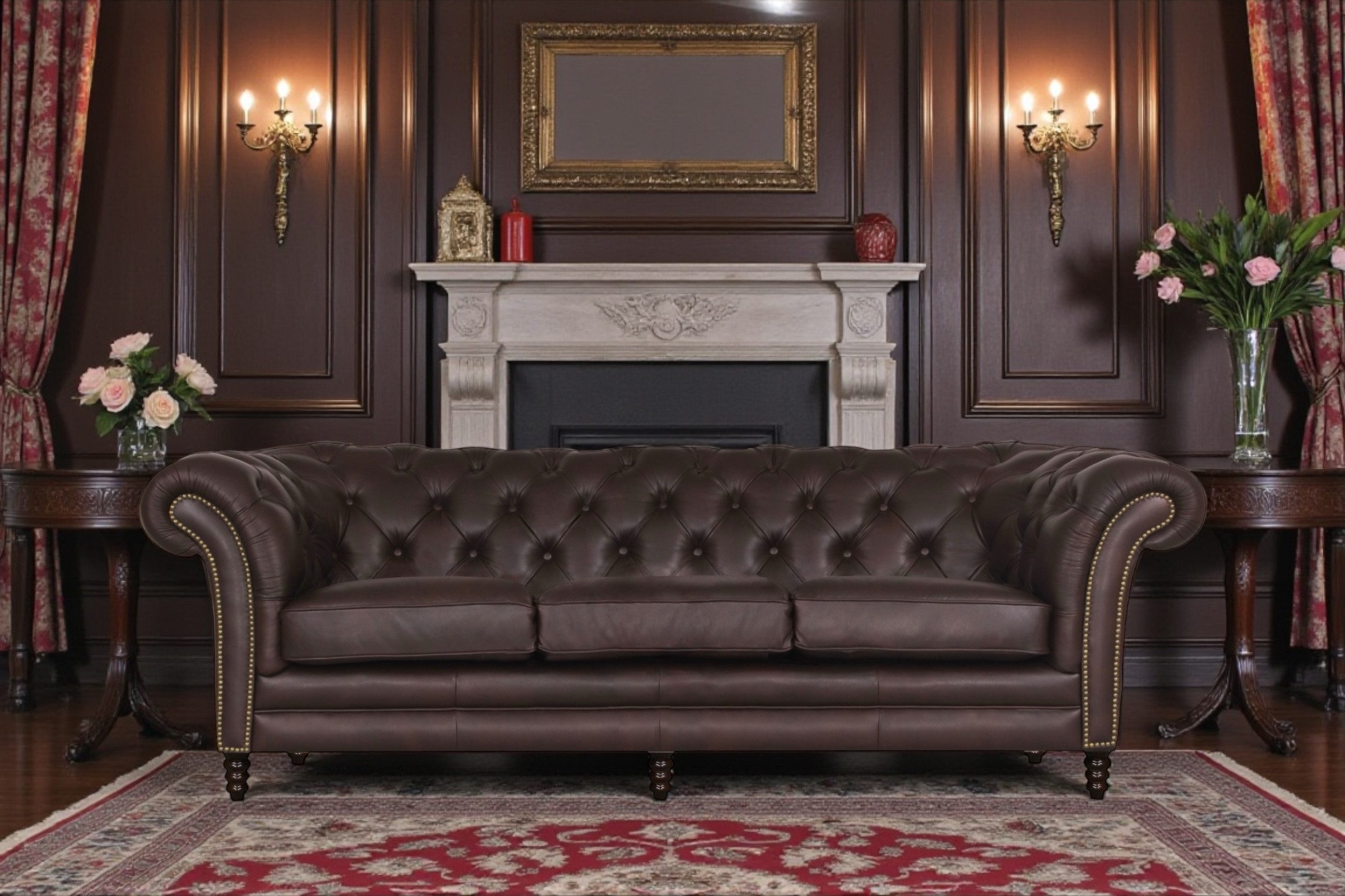 Salottini Chesterfield-Sofa XL Sofa Chesterfield 4-Sitzer XXL Couch Themse Deluxe Ledersofa, 1 Teile, Vollleder
