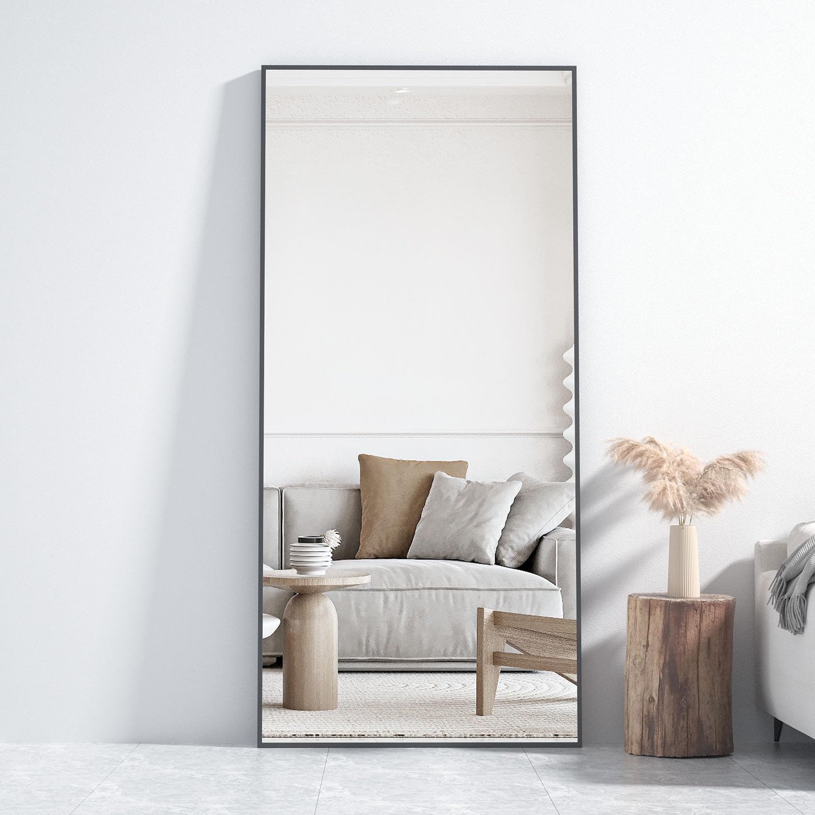 CASSILANDO Ganzkörperspiegel Rechteckspiegel mit Ständer, stehend oder wandmontiert (Packung, Ganzkörperspiegel Rec), 165*59cm Aluminiumlegierung dünnen Rahmen, – Bild 4 von 5
