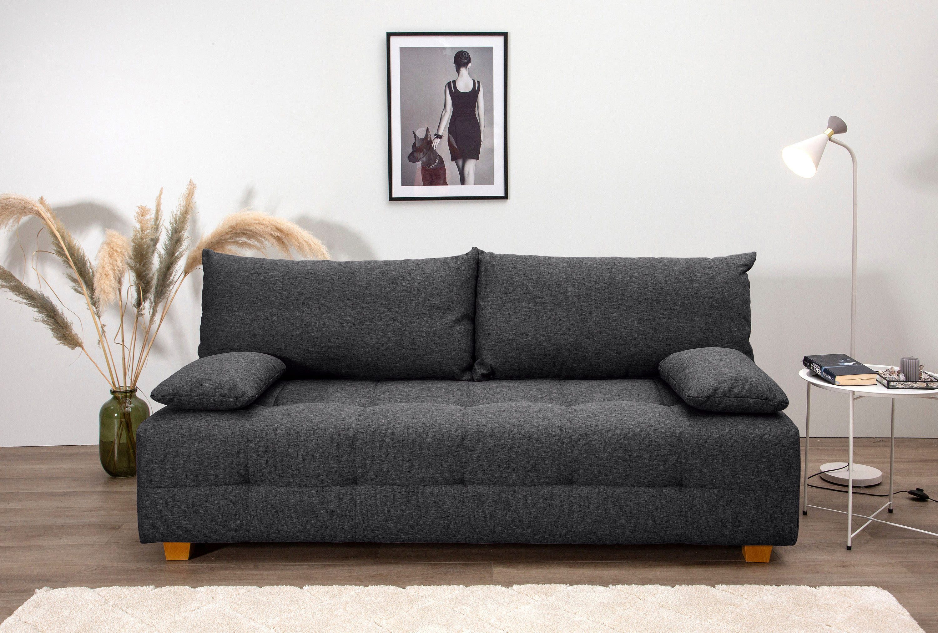 COLLECTION AB Schlafsofa Bella, B: 196 cm, Liegefl. 145x196 cm, mit Bettfunktion, Bettkasten & 2 Armlehnenkissen, Federkern