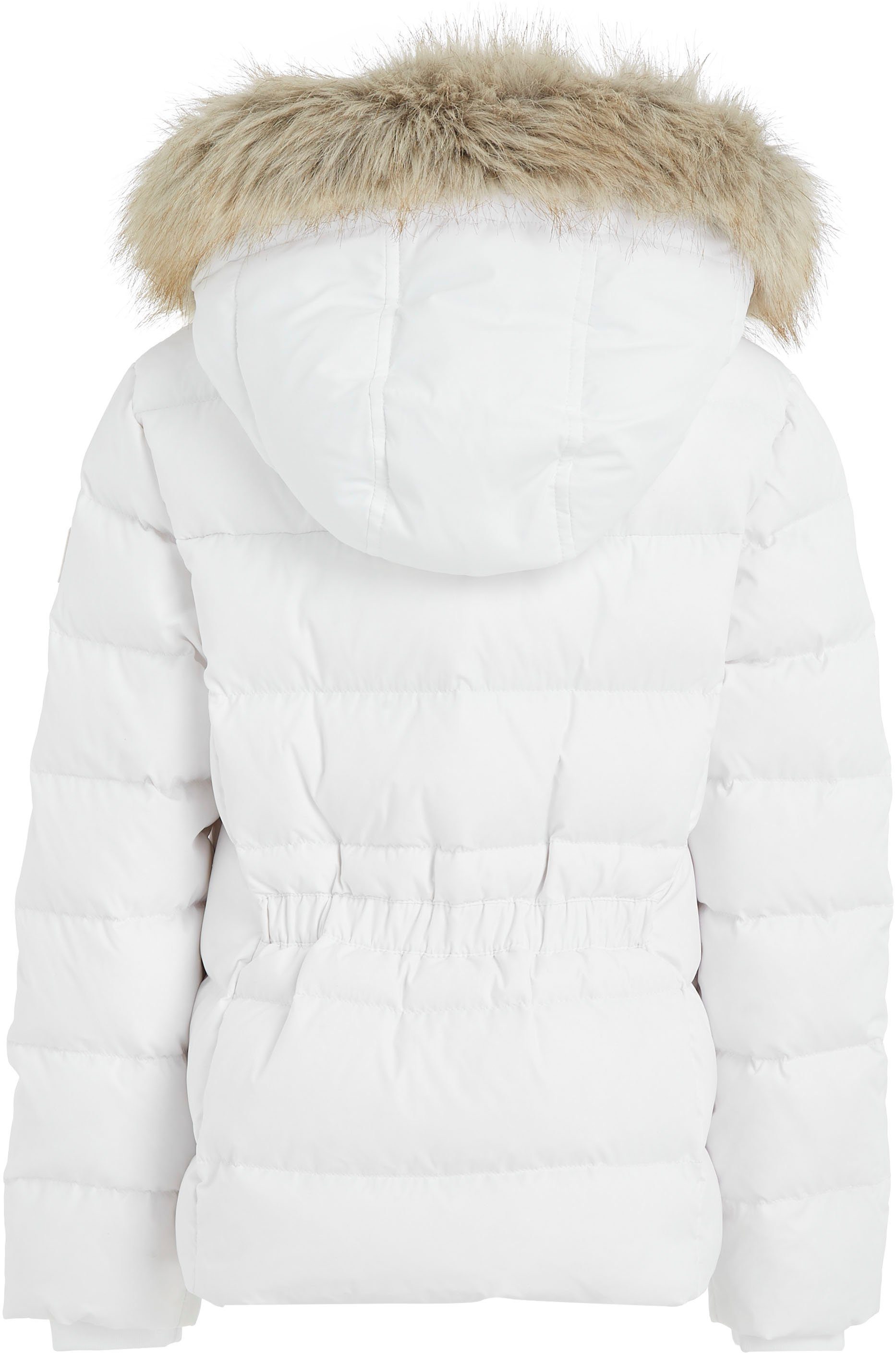 Tommy Hilfiger Daunenjacke white JACKET ESSENTIAL der HOOD mit Kapuze DOWN FUR Fellimitat an