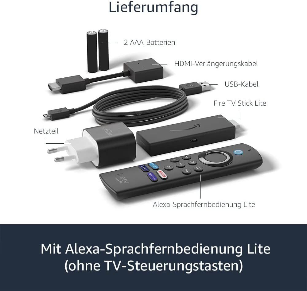 Amazon Streaming-Stick Fire TV Lite FULL HD 1080p mit Alexa-Sprachsteuerung Fernbedienung, HDMI, HD Streaming Media Player