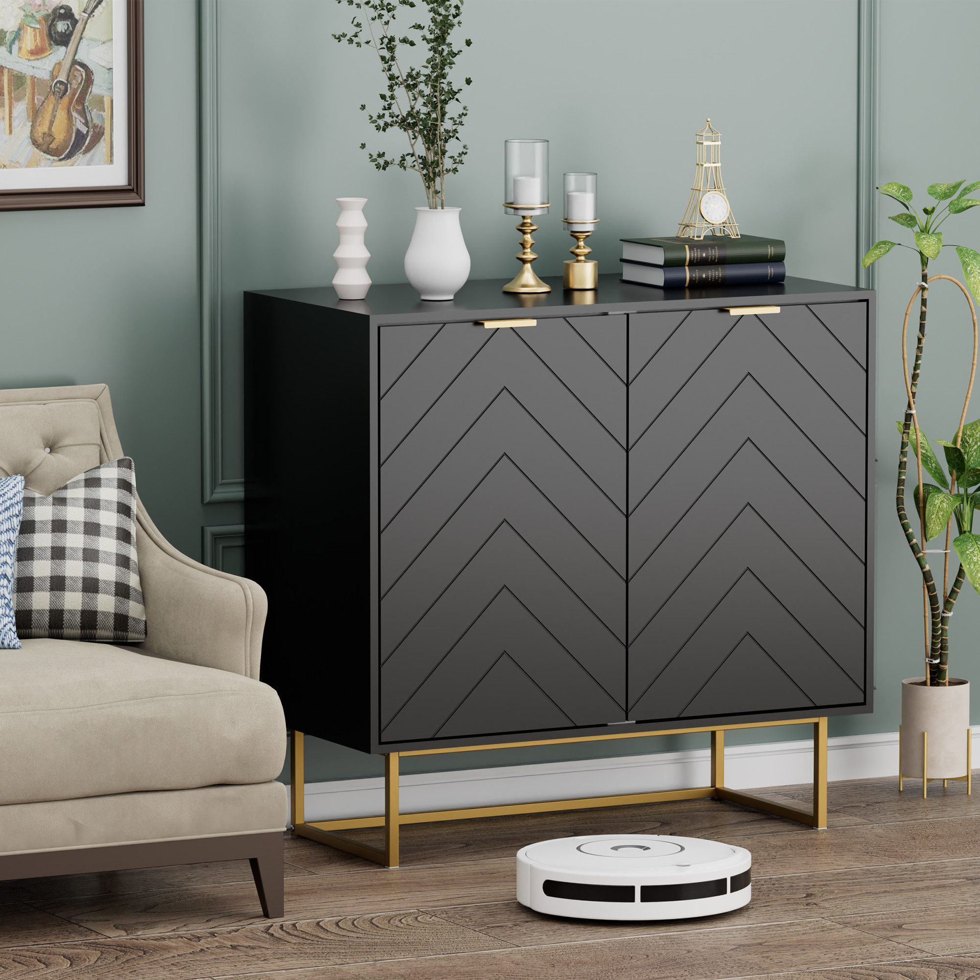 UEV Sideboard Kommode mit 2 Türen, Sideboard mit Füße (Buffet, TV Board, Sc günstig online kaufen