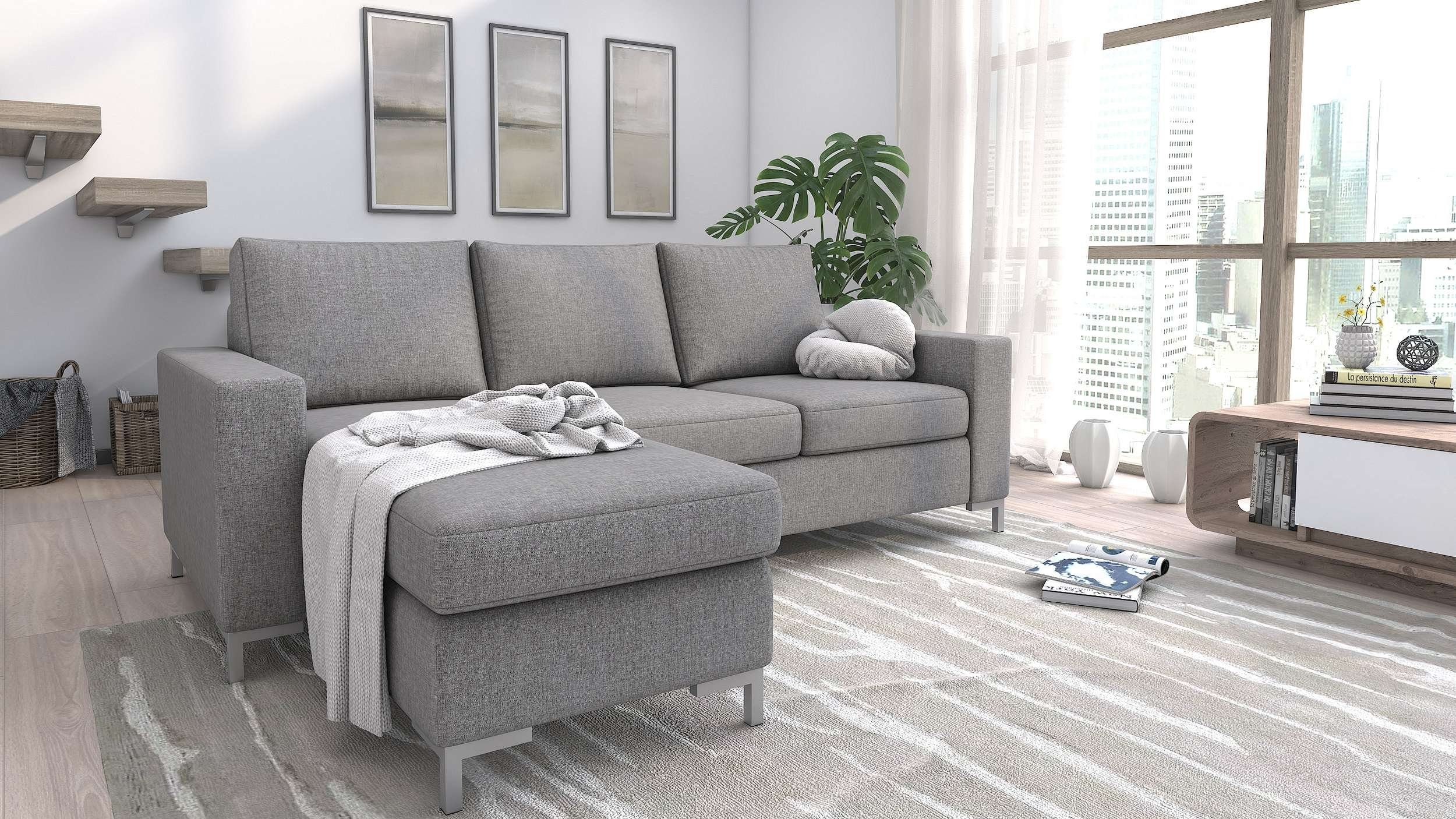 Stylefy Ecksofa Eli, L-Form, Eckcouch, mit Hocker, mane links oder rechts bestellbar, frei im Raum stellbar, Modern Design, Sitzkomfort, mit Armlehnen und Rückenlehne