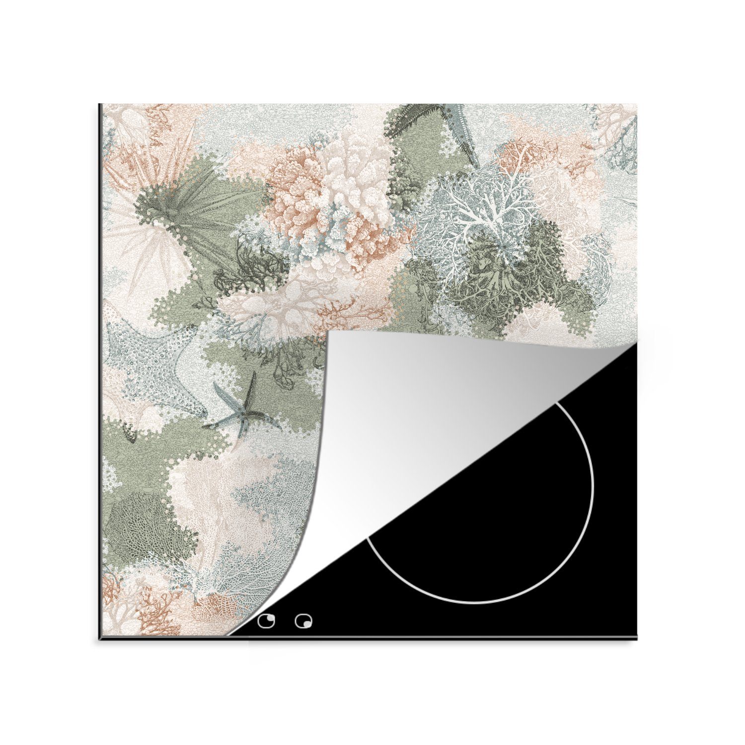 MuchoWow Herdblende-/Abdeckplatte Strand - Koralle - Farben, Vinyl, (1 tlg), 78x78 cm, Ceranfeldabdeckung, Arbeitsplatte für küche