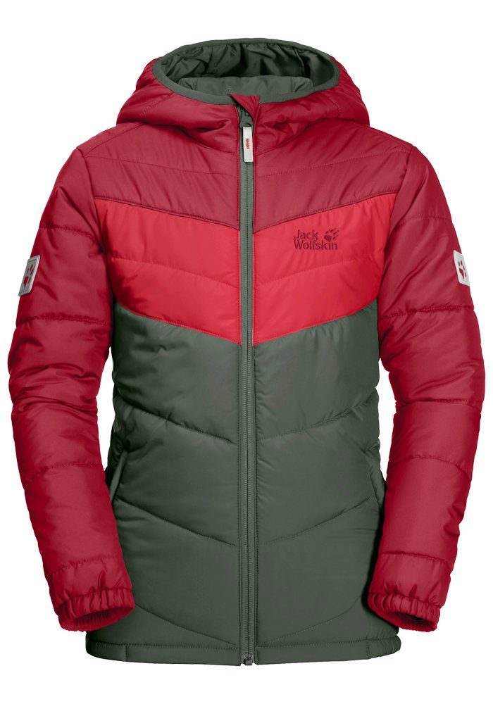 ist zum Schnäppchenpreis im Angebot Jack Wolfskin Fleecejacke THREE JACKET KIDS HILLS dunkelrot-graugrün-tulpe