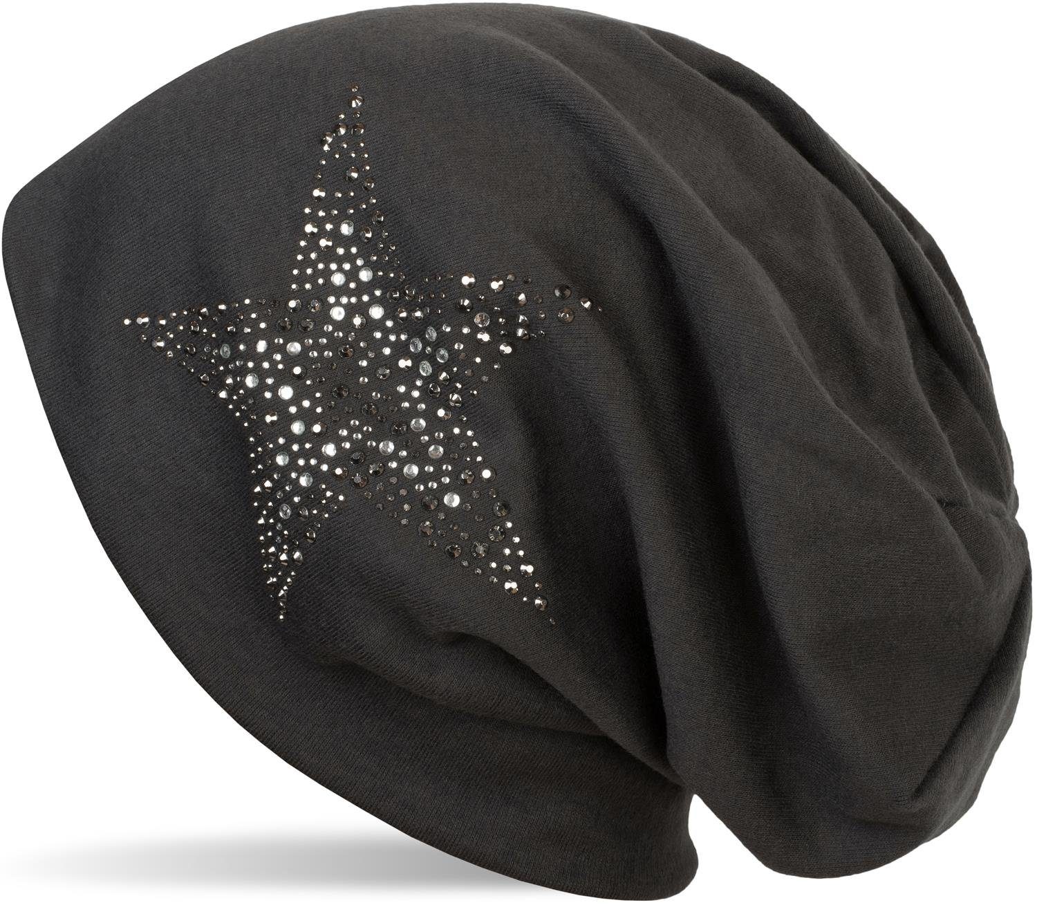 styleBREAKER Beanie (1-St) Beanie Mütze mit Strass Nieten Stern Anthrazit