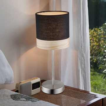 etc-shop LED Tischleuchte, Leuchtmittel inklusive, Warmweiß, Tisch Leuchte Steh Lampe Nacht Licht Textil schwarz Holz braun im Set-