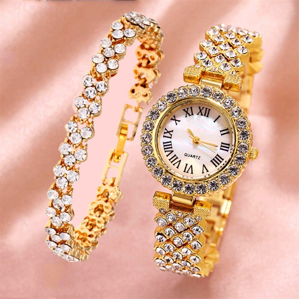 einem Armband, Schmuckarmband), Damen Für mit Golden Uhr Frauen, Geschenke Armbanduhr mit Quarzuhr Quarzuhr Strassarmband Strasssteine Set mit Rutaqian (set,