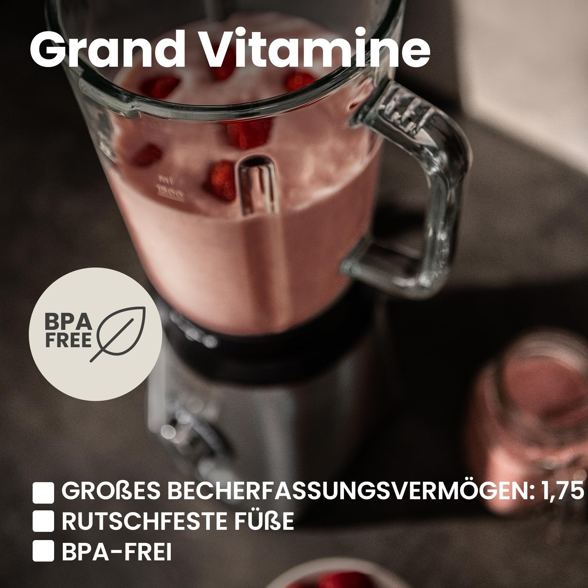 Forrlite Standmixer Standmixer Mixer Smoothie Maker für Püree,Ice Crush,Shakes,VitaBoost, 1500 W, 2 Ebenen, Edelstahl,1,5L Glasaufsatz,Tragbare Tasse,Blender elektrisch