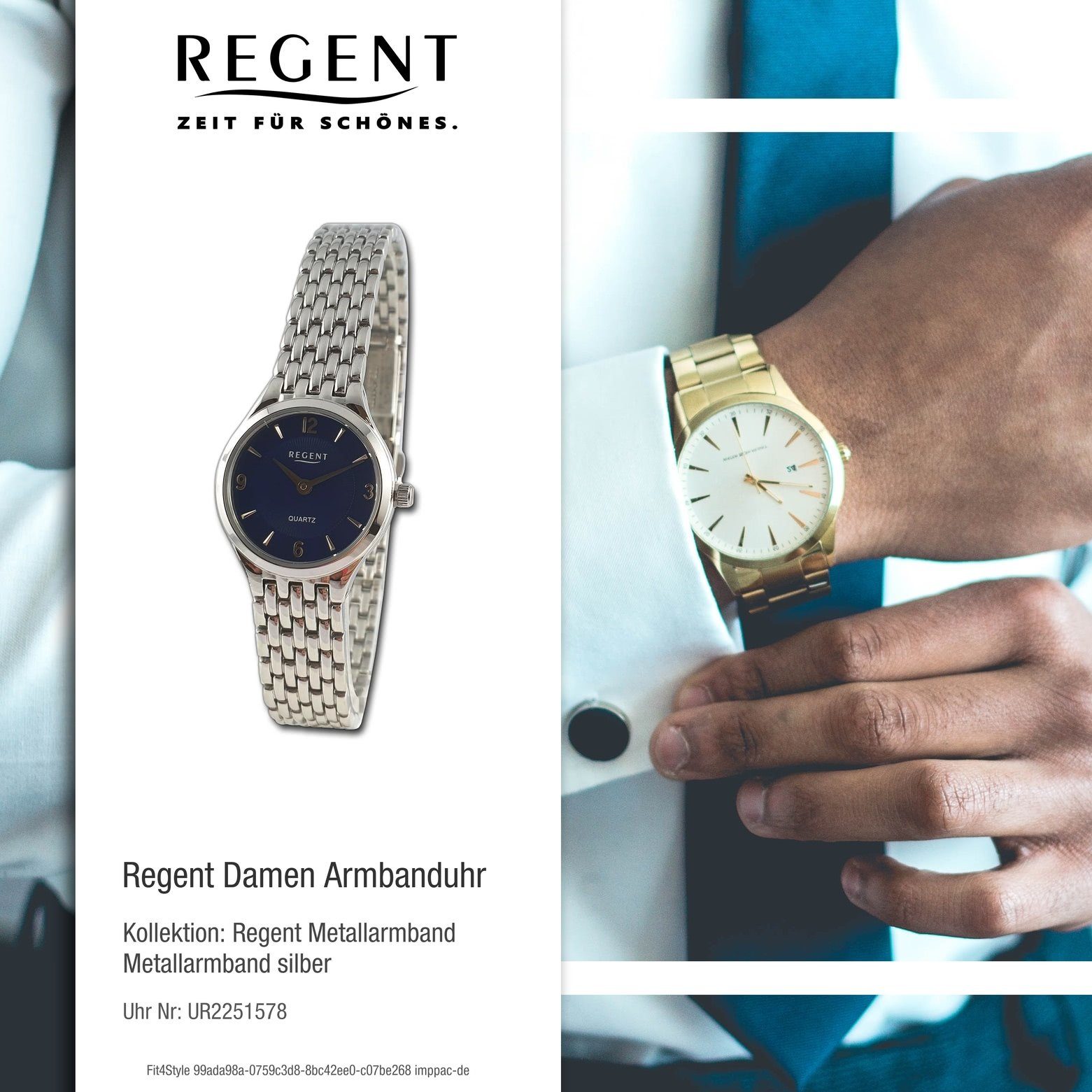 Regent Quarzuhr (ca. rund, extra Armbanduhr Armbanduhr groß Regent 23mm), Damen Analog, Damen Metallarmband