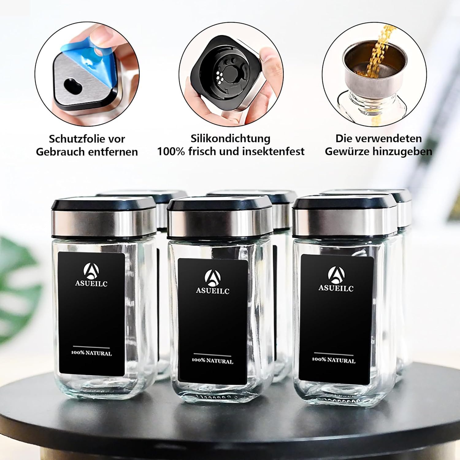 KingLux Gewürzbehälter 35Stk.Glas Gewürzdosen 120ml,Gewürzgläser Eckig mit Gewürzetiketten, (35-tlg) – Bild 5 von 5