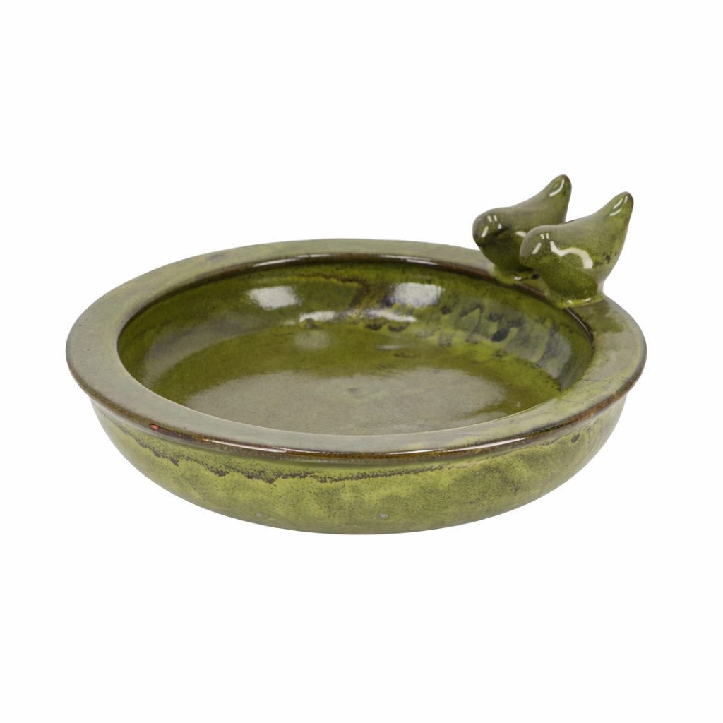 esschert design Vogeltränke Vogeltränke rund grün – Terracotta – Wasserstelle & Badeplatz für Vöge