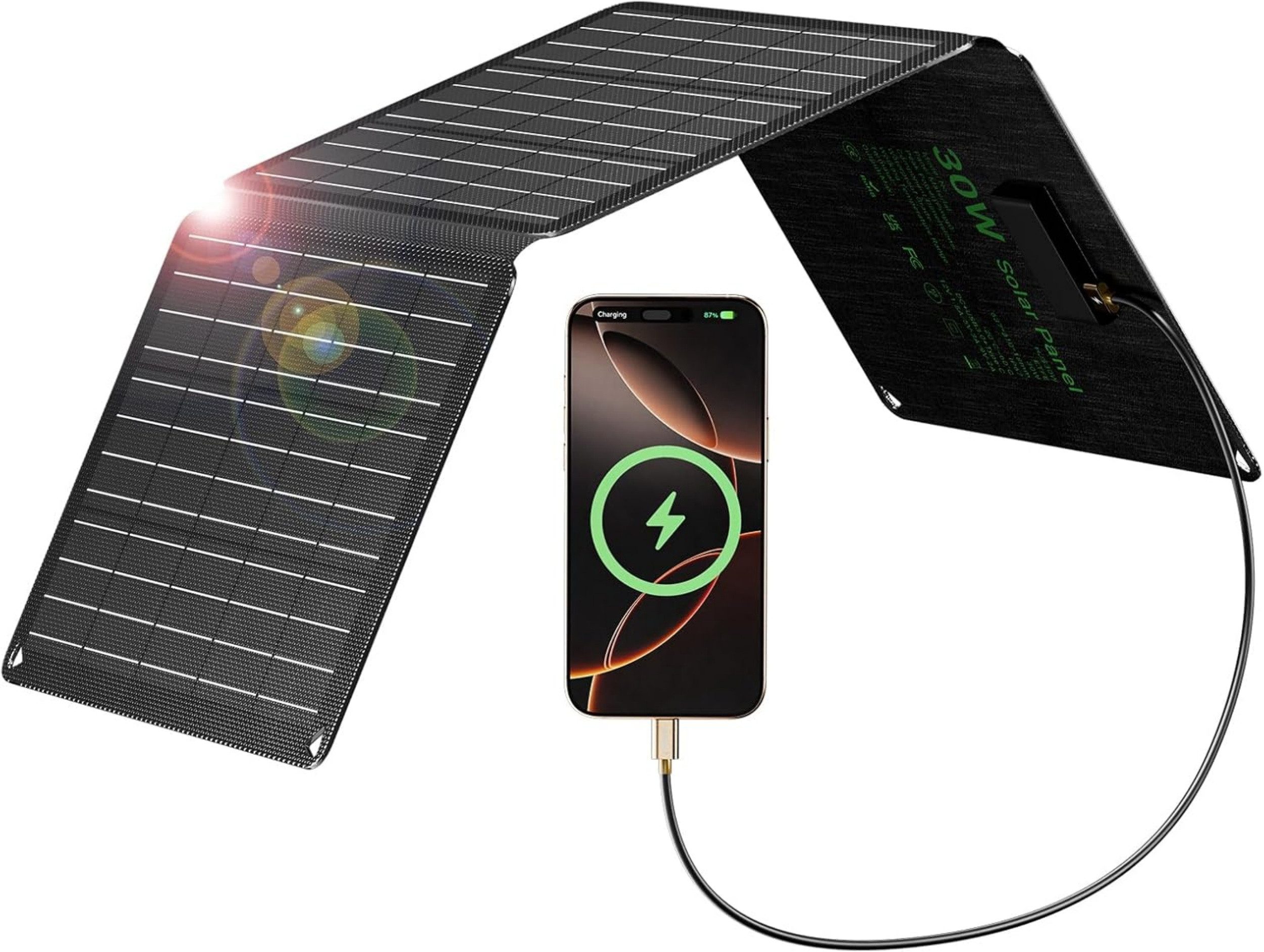 Blossom Solarmodul Faltbares Solarpanel 30W tragbares monokristallines Solarmodul IP67, (1-St., mit USB-C, USB-A und DC-Anschluss), tragbares Solar-Ladegerät für Camping, Outdoor und Reisen