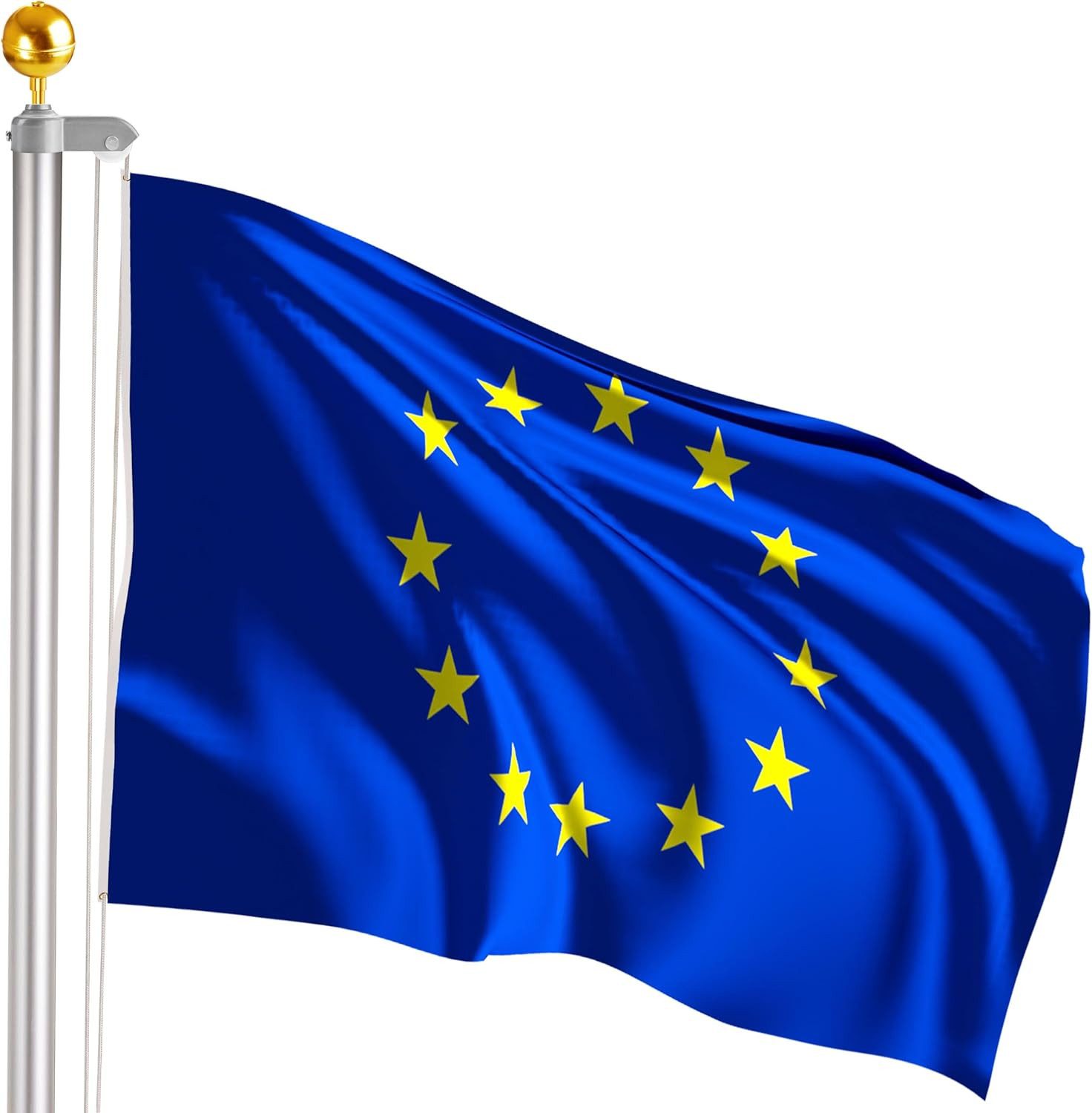 BRUBAKER Fahnenmast Fahnenmast inkl. Europaflagge und Kugelspitze Gold, (Aluminium Flaggenmast mit Erdhülse für Garten und Camping), + Europa Flagge 150 x 90 cm