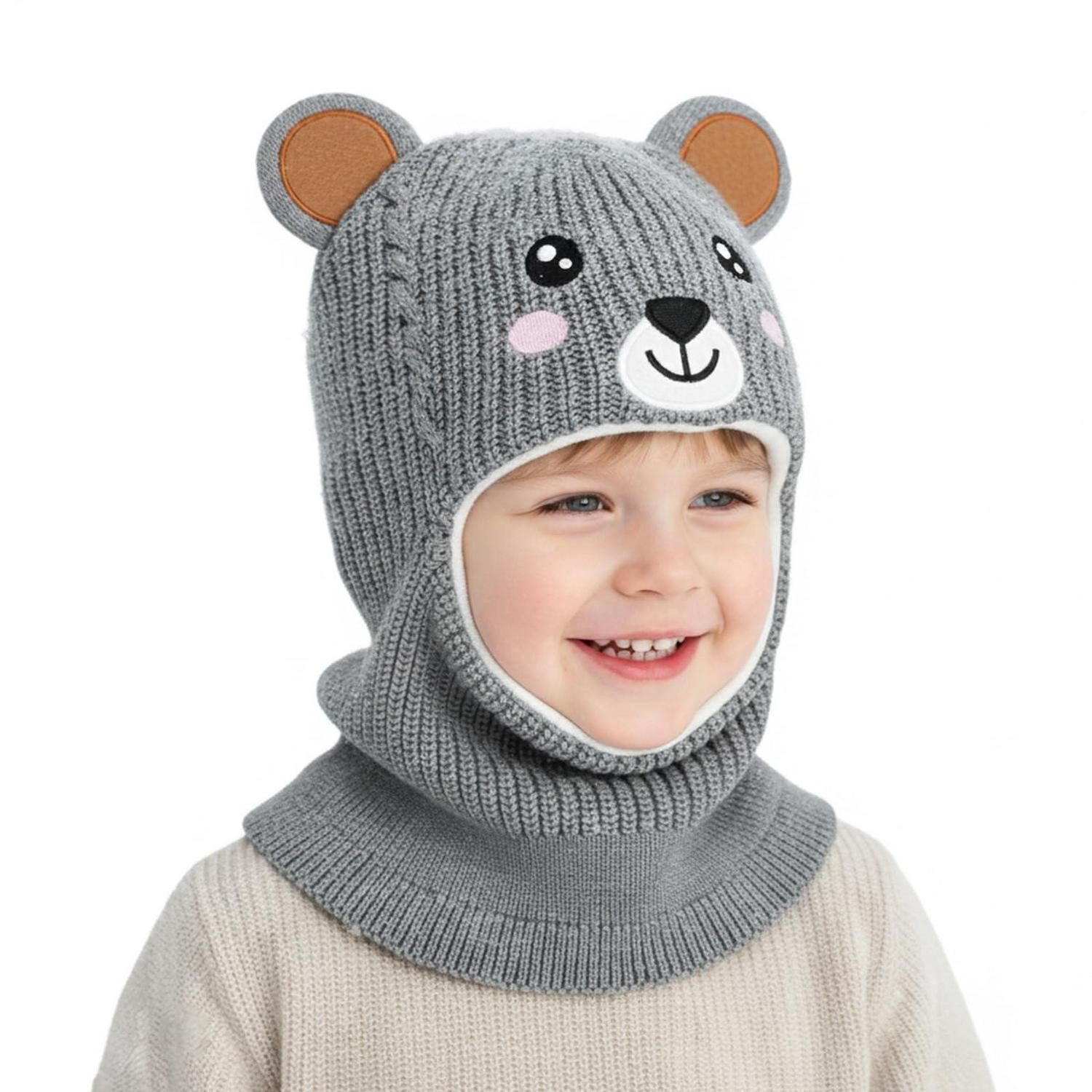 Sturmhaube Schlupfmütze Baby Kinder Thermo Fleece Earflap Beanie Grau