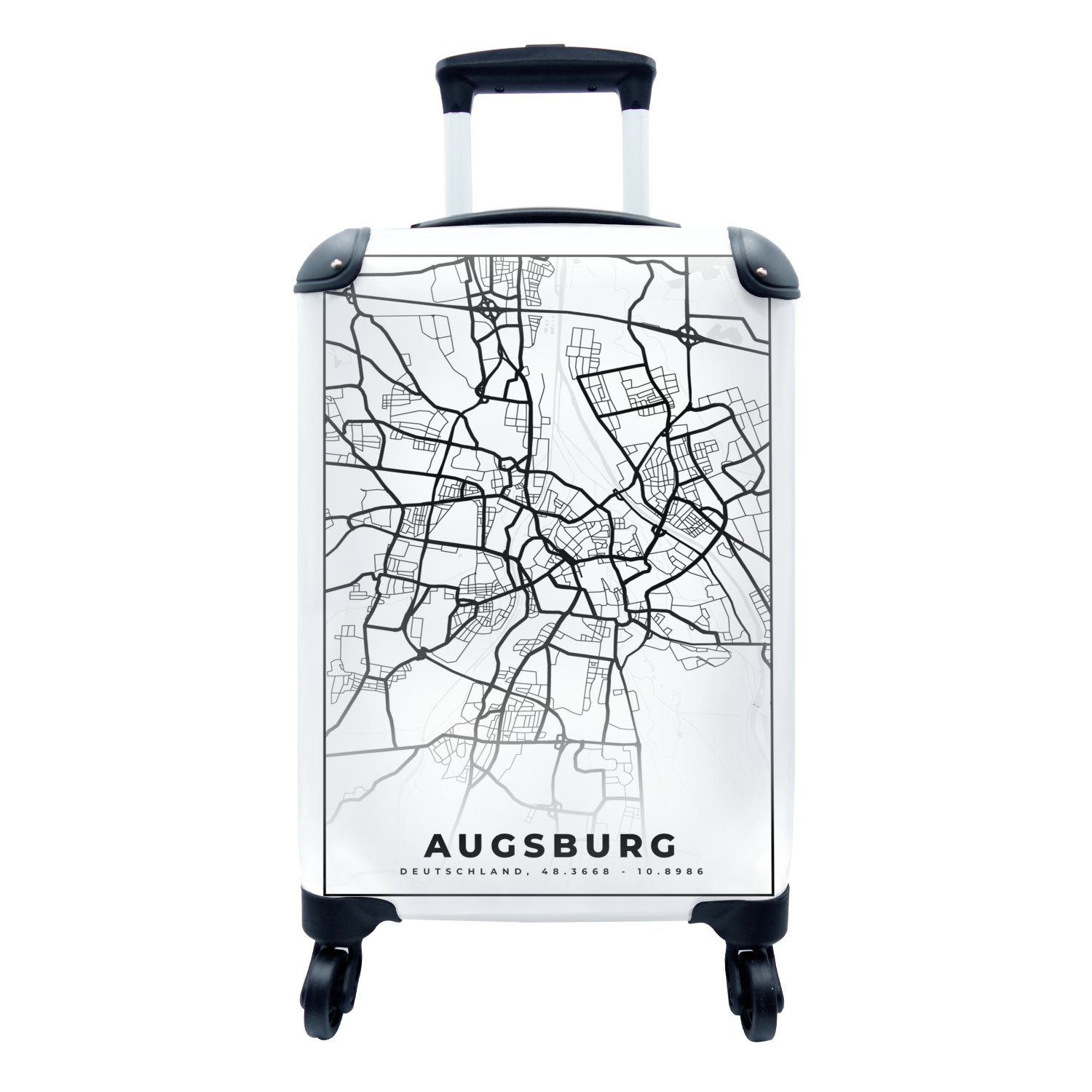 für 4 Handgepäck Augsburg Reisetasche Ferien, Handgepäckkoffer Rollen, - Trolley, rollen, Reisekoffer MuchoWow Karte mit Stadtplan, -