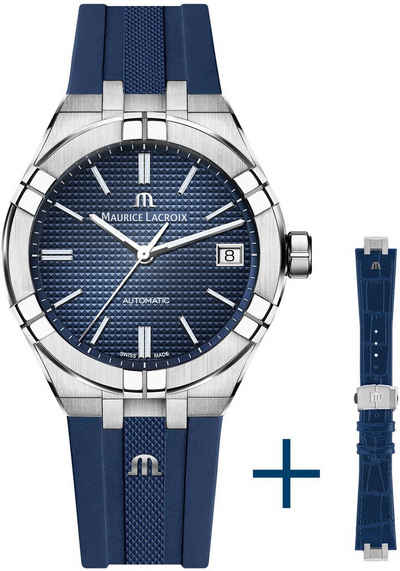 MAURICE LACROIX Automatikuhr Aikon Automatik, AI6007-SS00B-430-4, (Set, 2-tlg., Uhr mit blauem Wechselarmband aus Leder), Armbanduhr, Herrenuhr, Swiss Made