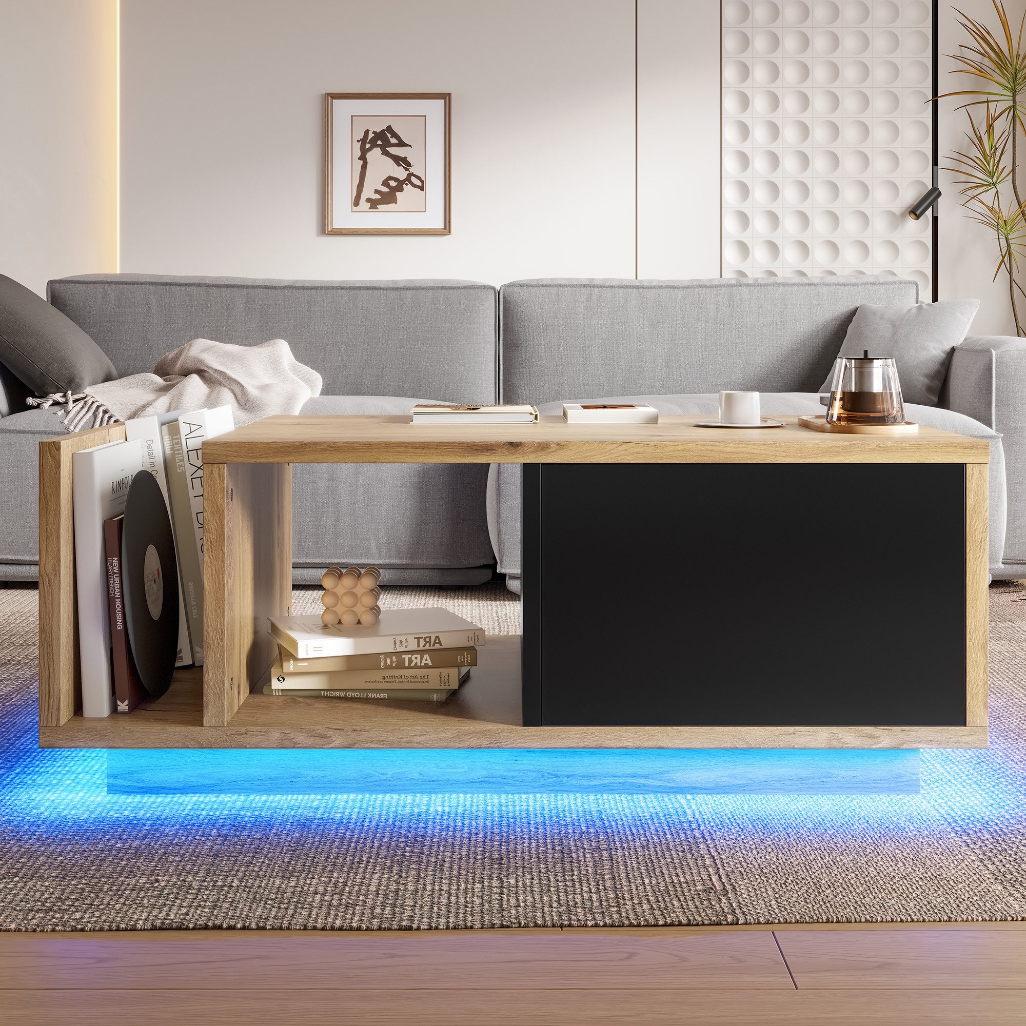 OKWISH Couchtisch Beistelltisch Sofatisch (dimmbare Lichtatmosphäre, als Raumteiler und Beistelltisch verwendbar), Multifunktionales Retro-Sideboard