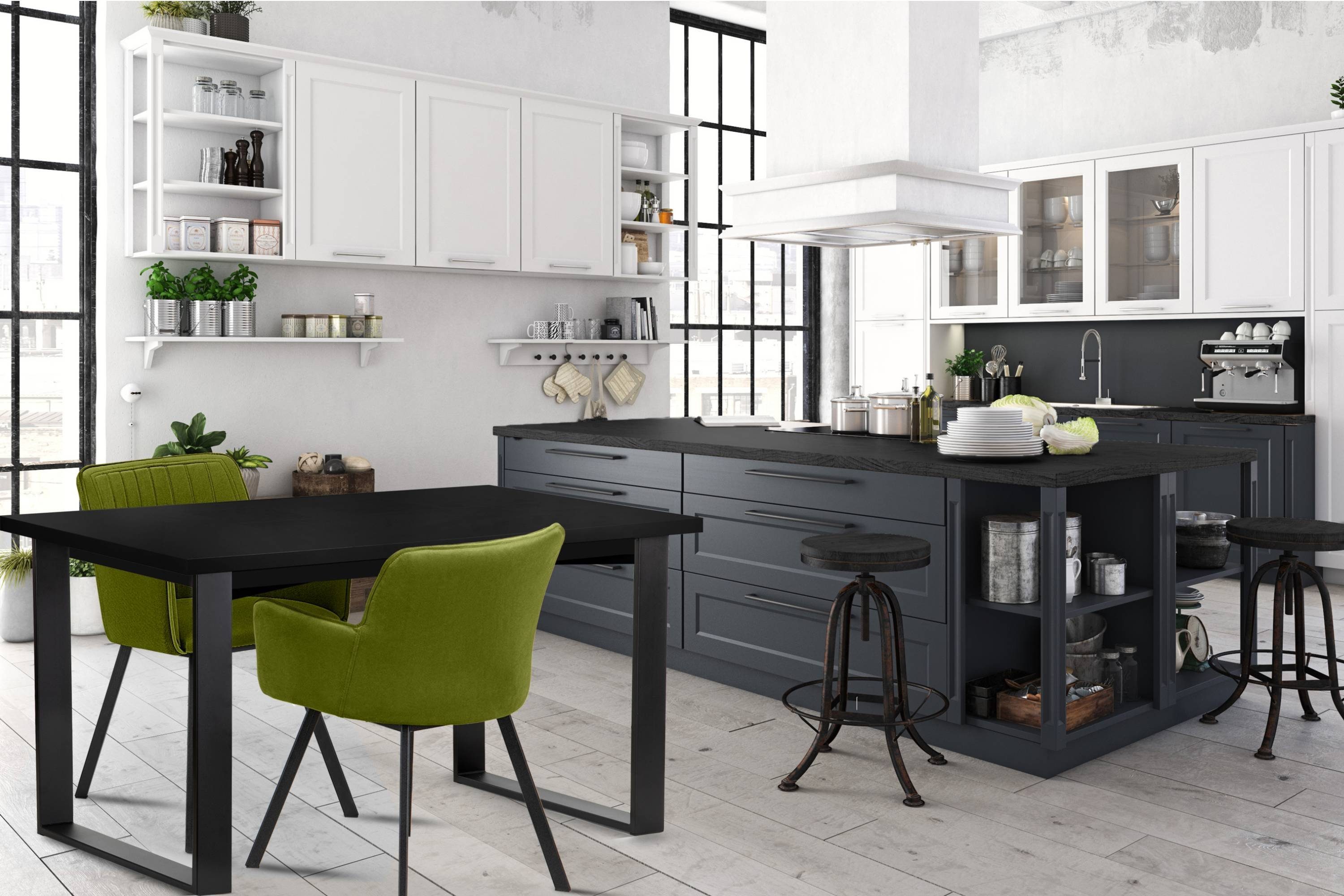 CETO 190cm, bis schwarz Esszimmertisch Loft-Stil Konsimo | rechteckig, Esstisch 150x80cm, ausziehbar schwarz Küchentisch