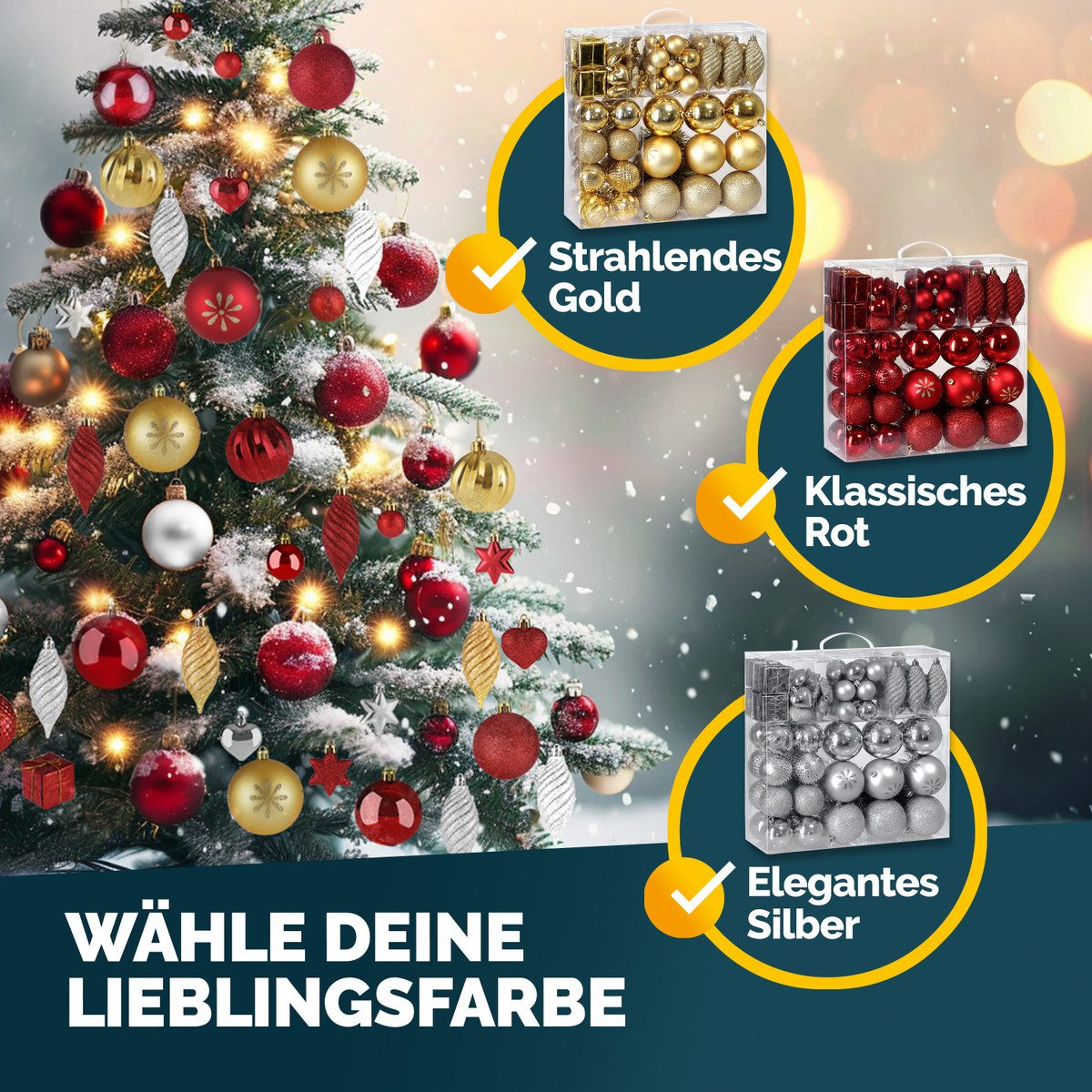 Deuba Weihnachtsbaumkugel (103 St), Weihnachtskugeln 103er Set Weihnachtsdeko matt glänzend glitzer