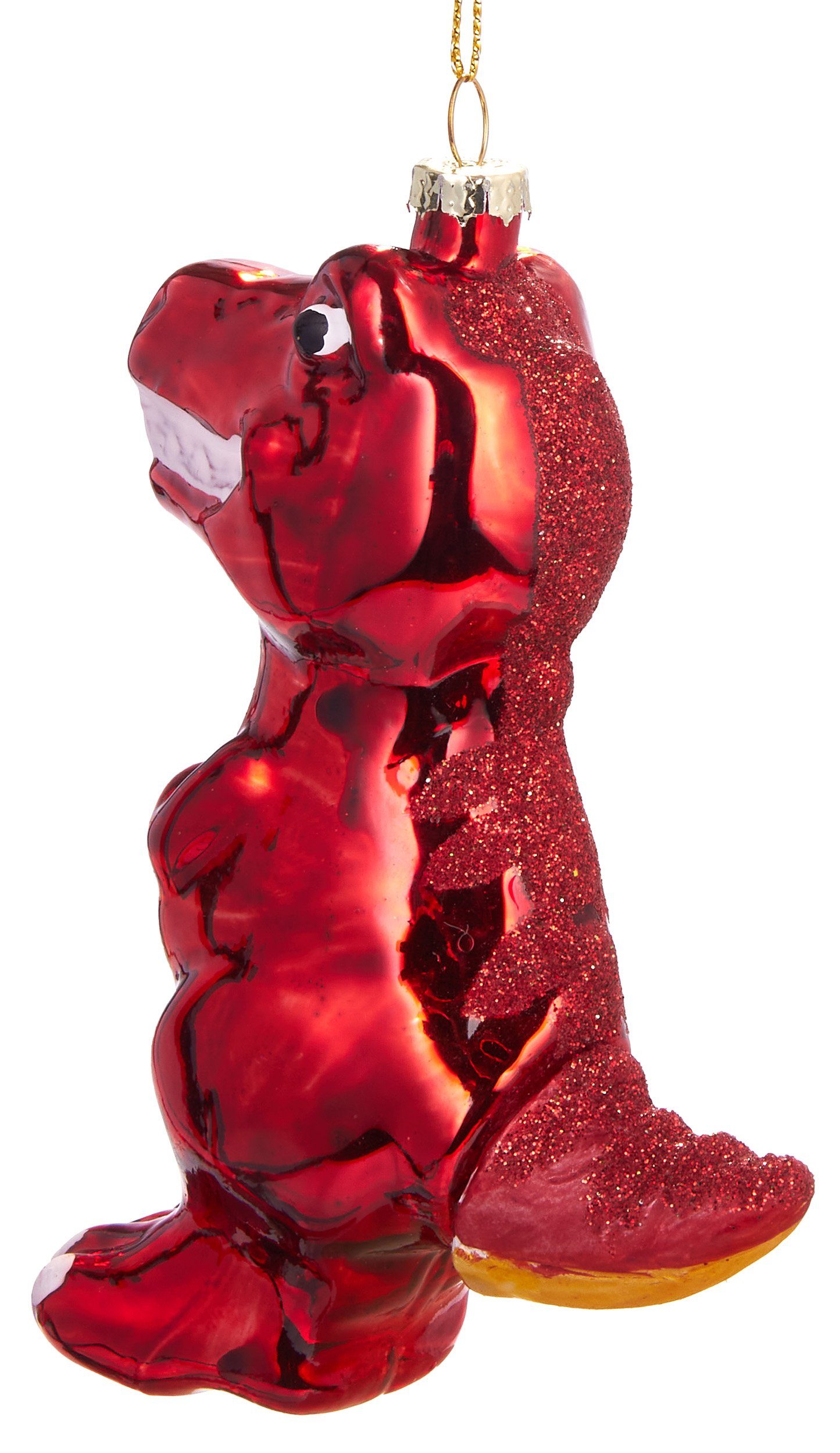 cm Dino-Anhänger aus weihnachtlicher Roter BRUBAKER T-Rex, handbemalt - Glas, 12 Mundgeblasene Christbaumschmuck Weihnachtskugel