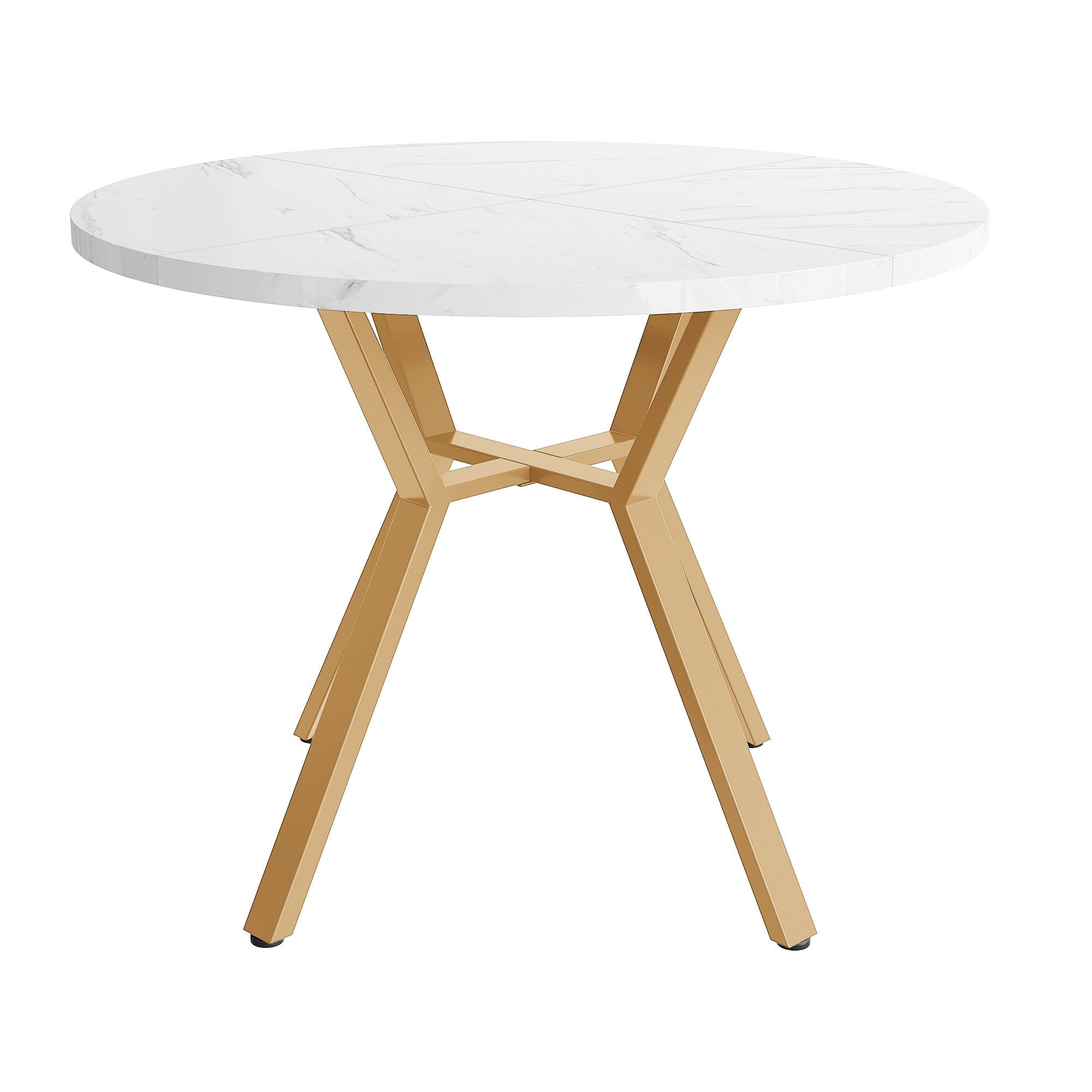 Flieks Esstisch runder Küchentisch (100x75 cm, 1-St., 1 Tisch), Schreibtisch mit weiße Marmoroptik und Stauraum Metallgestell