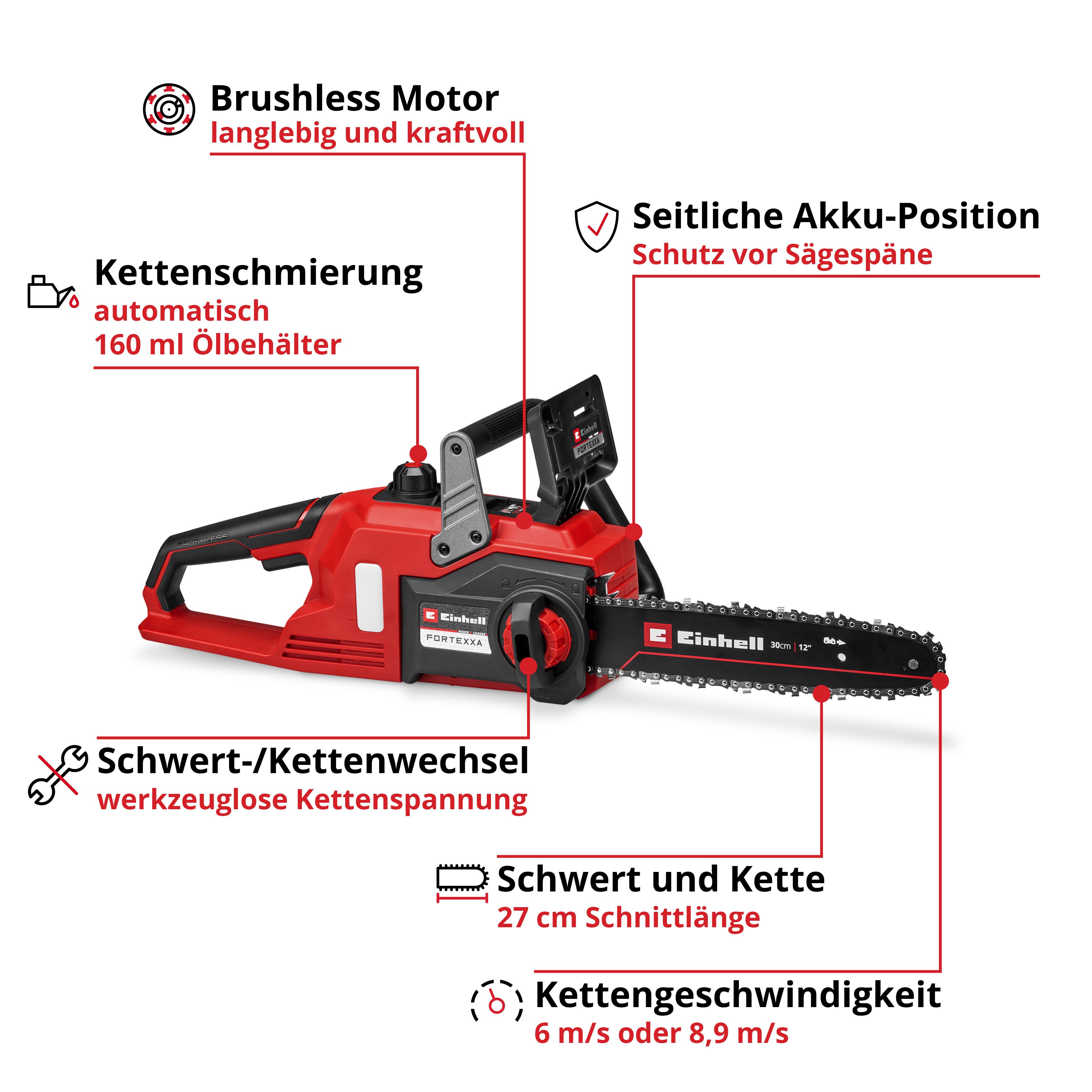 Einhell Akku-Kettensäge FORTEXXA 18/30, 30 cm Schwertlänge, ohne Akku und Ladegerät
