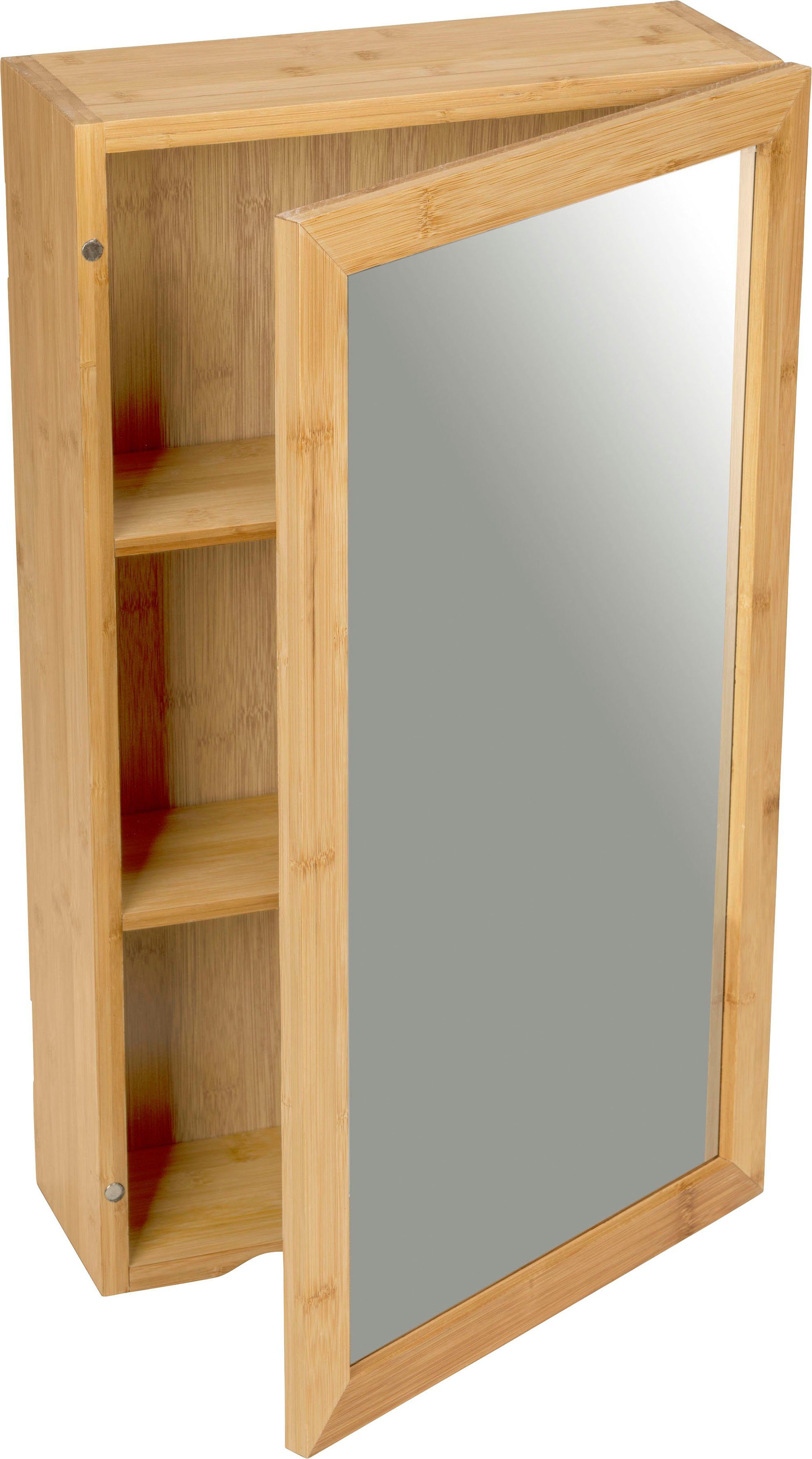 WENKO Badregal Bambusa, mit Spiegel, und zwei Mittelböden Magnetverschluss