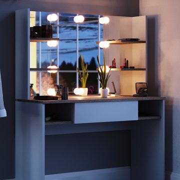 Vicco Schminktisch Frisiertisch Kosmetiktisch DAENERYS Weiß-Sonoma Spiegel LED