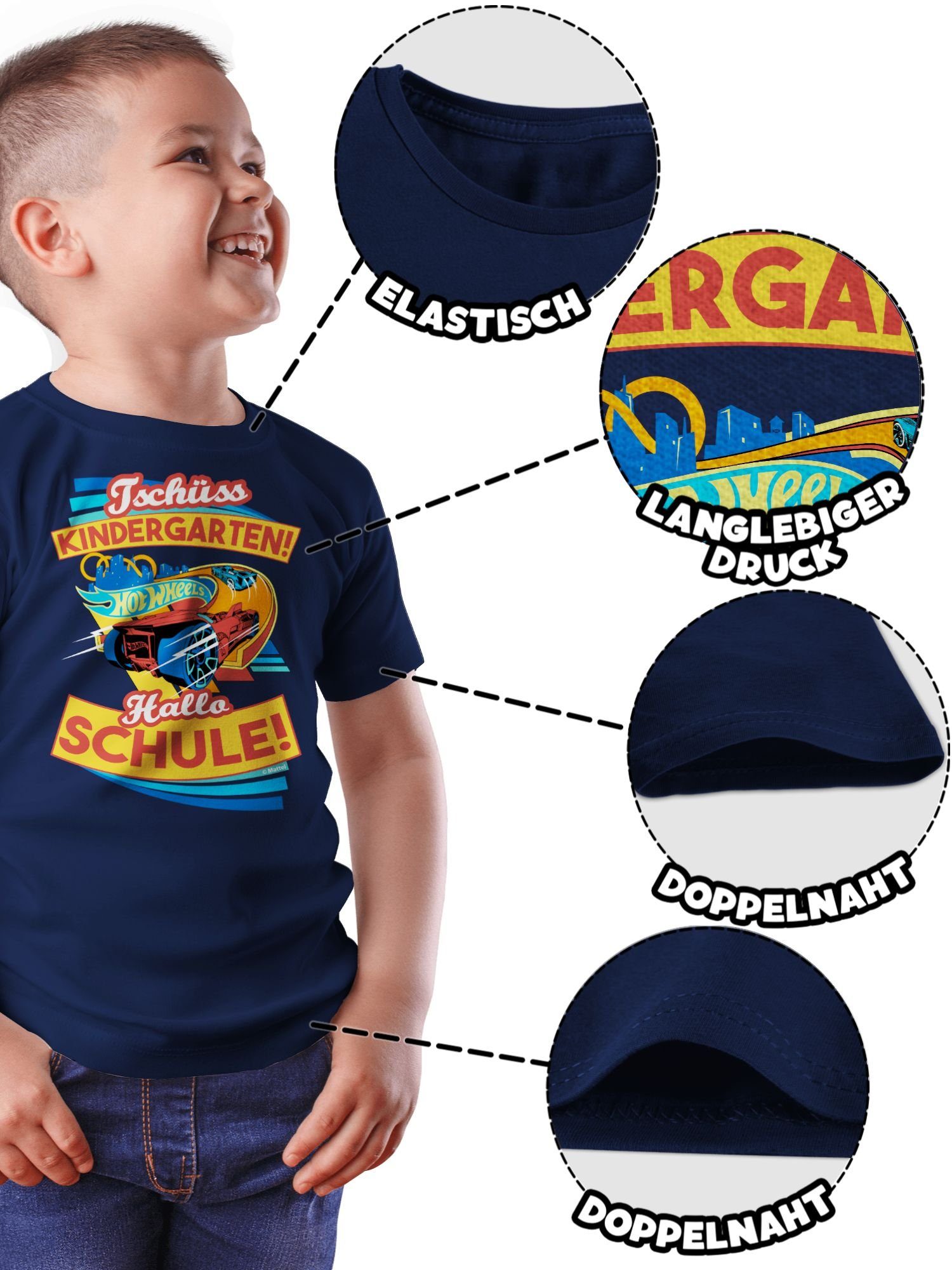 Kindergarten! T-Shirt Jungen Wheels Hallo Hot Tschüss Dunkelblau Shirtracer 02 Schule!