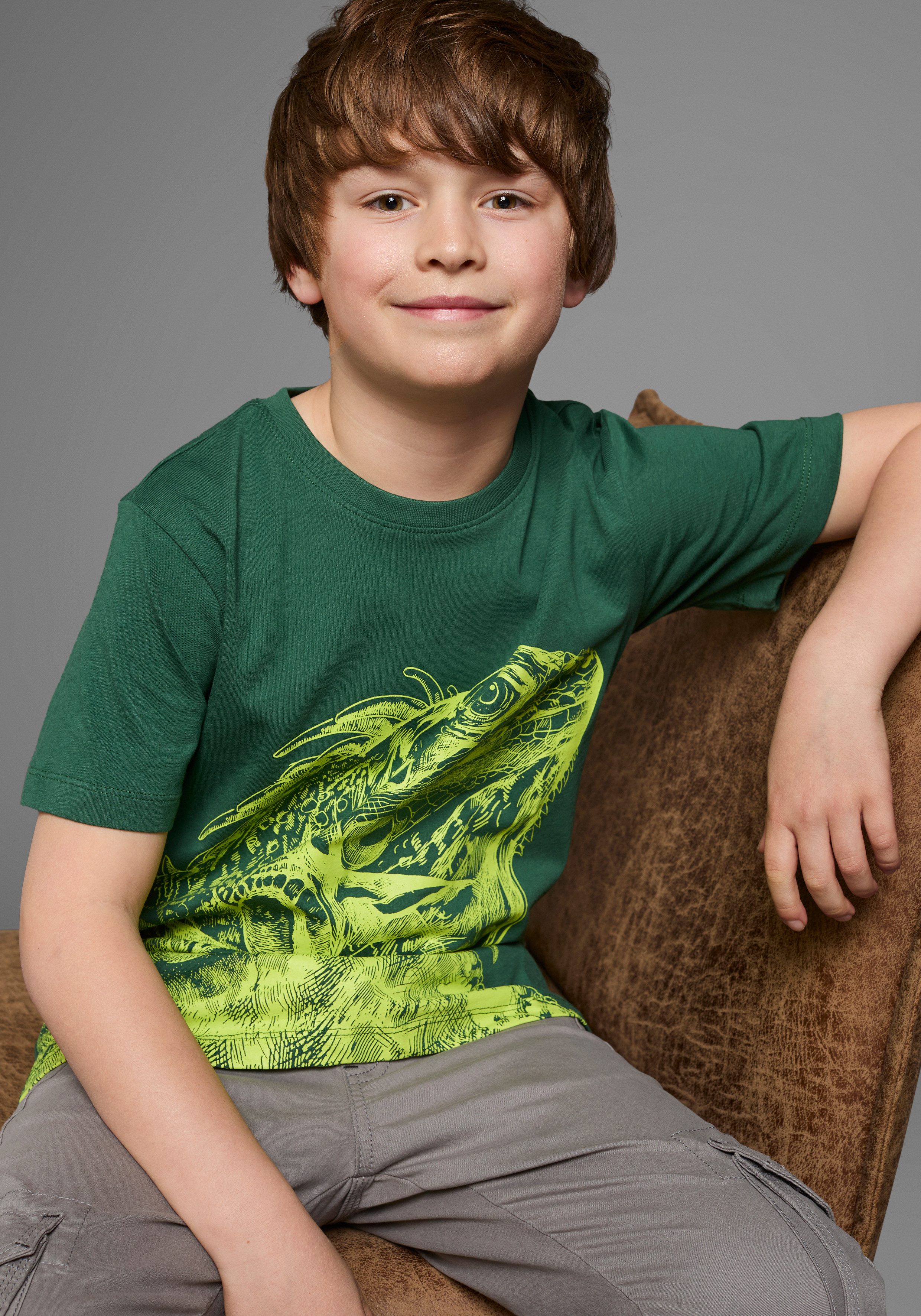 KIDSWORLD T-Shirt GECKO Kurzarm, Basic-Passform, bedruckt, Rundhalsausschnitt