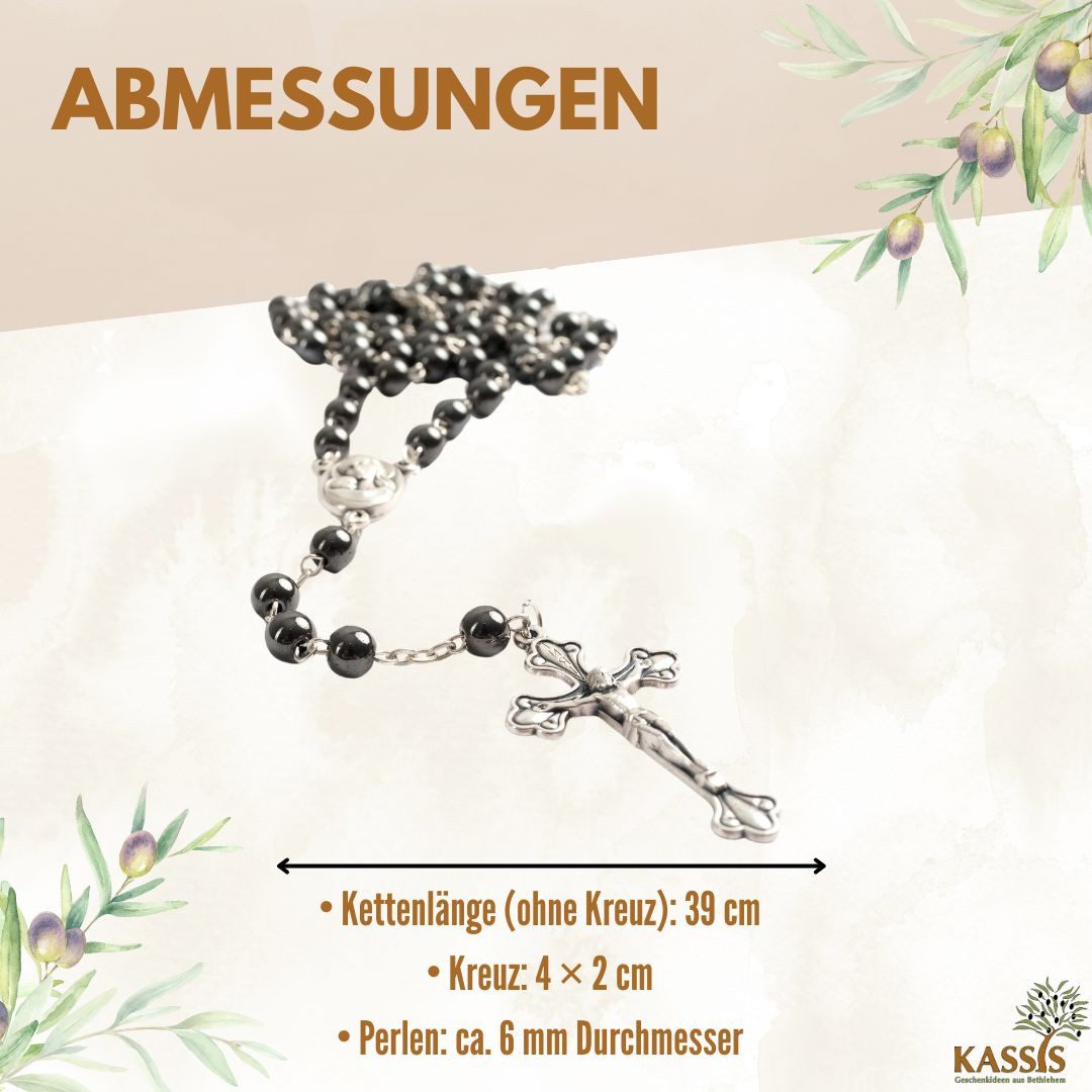 Kassis Geschenkartikel Kette ohne Anhänger Rosenkranz mit ovalen Hämatitperlen, handgemacht, hergestellt in Bethlehem, Gebetskette, Christlicher Schmuck