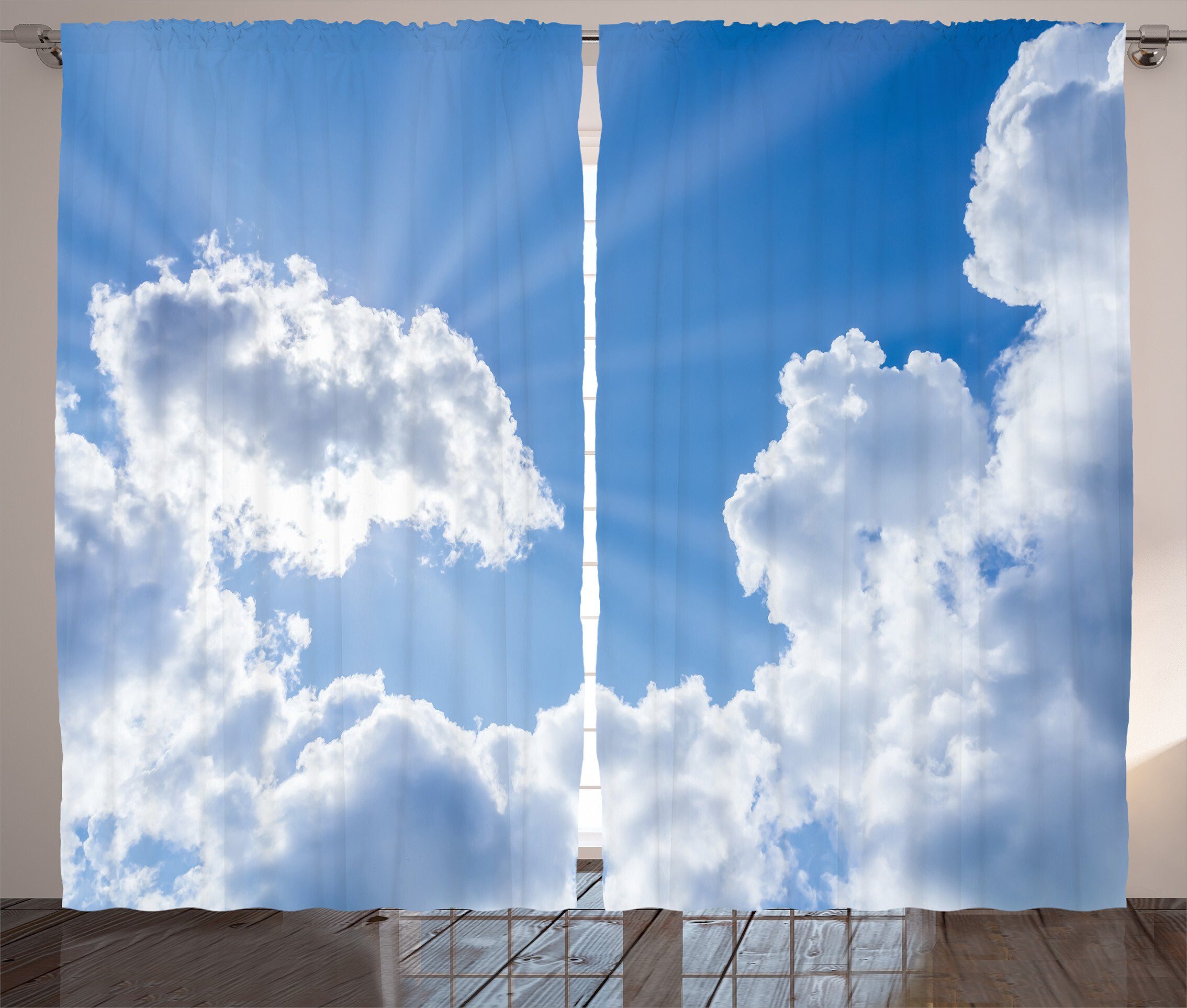 Gardine Landschaft und Schlafzimmer Vorhang Abakuhaus, Haken, Schlaufen Kräuselband Natur Wolken mit