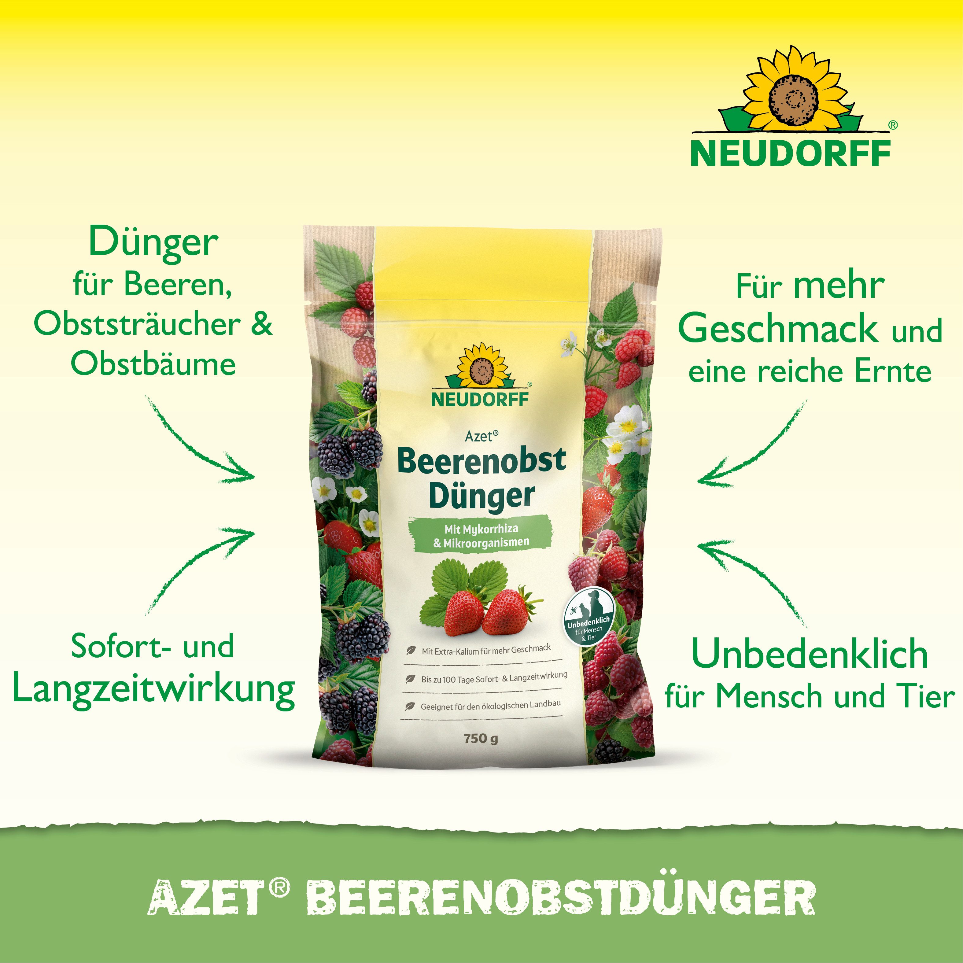 Neudorff Obstdünger Azet Beeren- & ObstDünger 750 g, organischer Langzeitdünger mit Sofort- & Langzeitwirkung, Himbeer & Erdbeer Dünger aus natürlichen Rohstoff – Bild 2 von 5