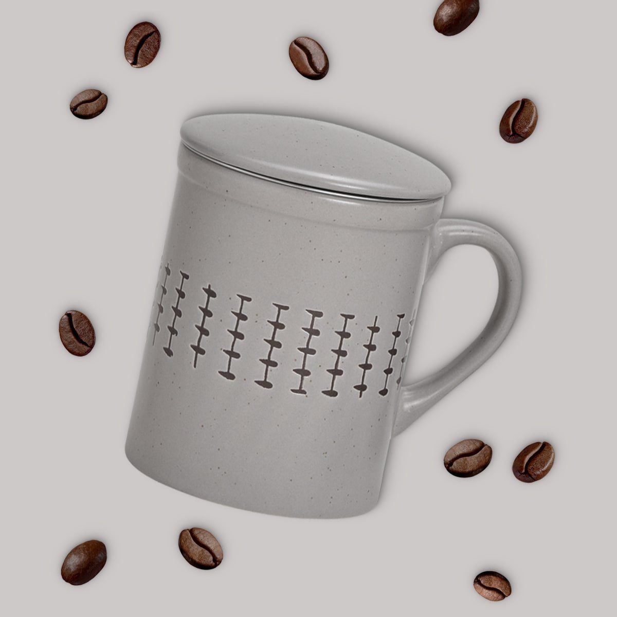 matches21 HOME & HOBBY Tasse Teetassen 2er Set mit Deckel und Teesieb Landhaus-Stil gestreift, 6-tlg., Keramik, Tee Kaffee-Becher Kaffeetassen, klassisch, grau weiss creme, 300 ml