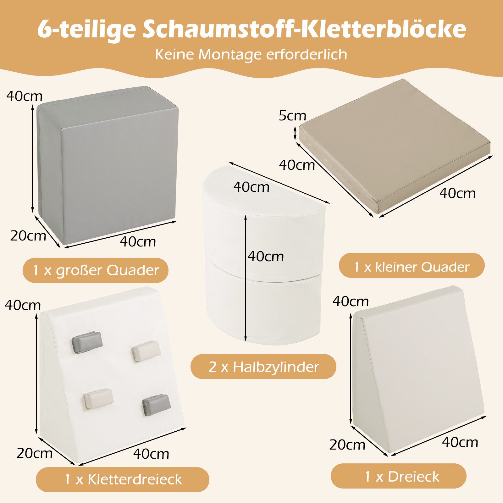 COSTWAY Spielbausteine, (6 St), Kinder Schamstoff Bausteine ab 1 Jahr