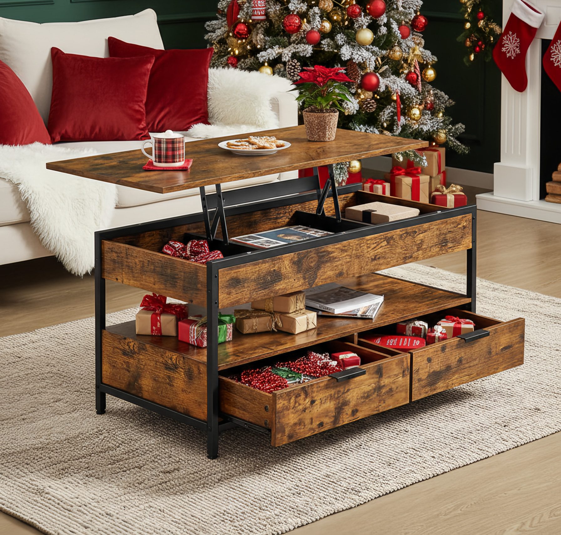 VASAGLE Couchtisch, höhenverstellbar, mit Schubladen, 50 x 100 x (48-63) cm günstig online kaufen