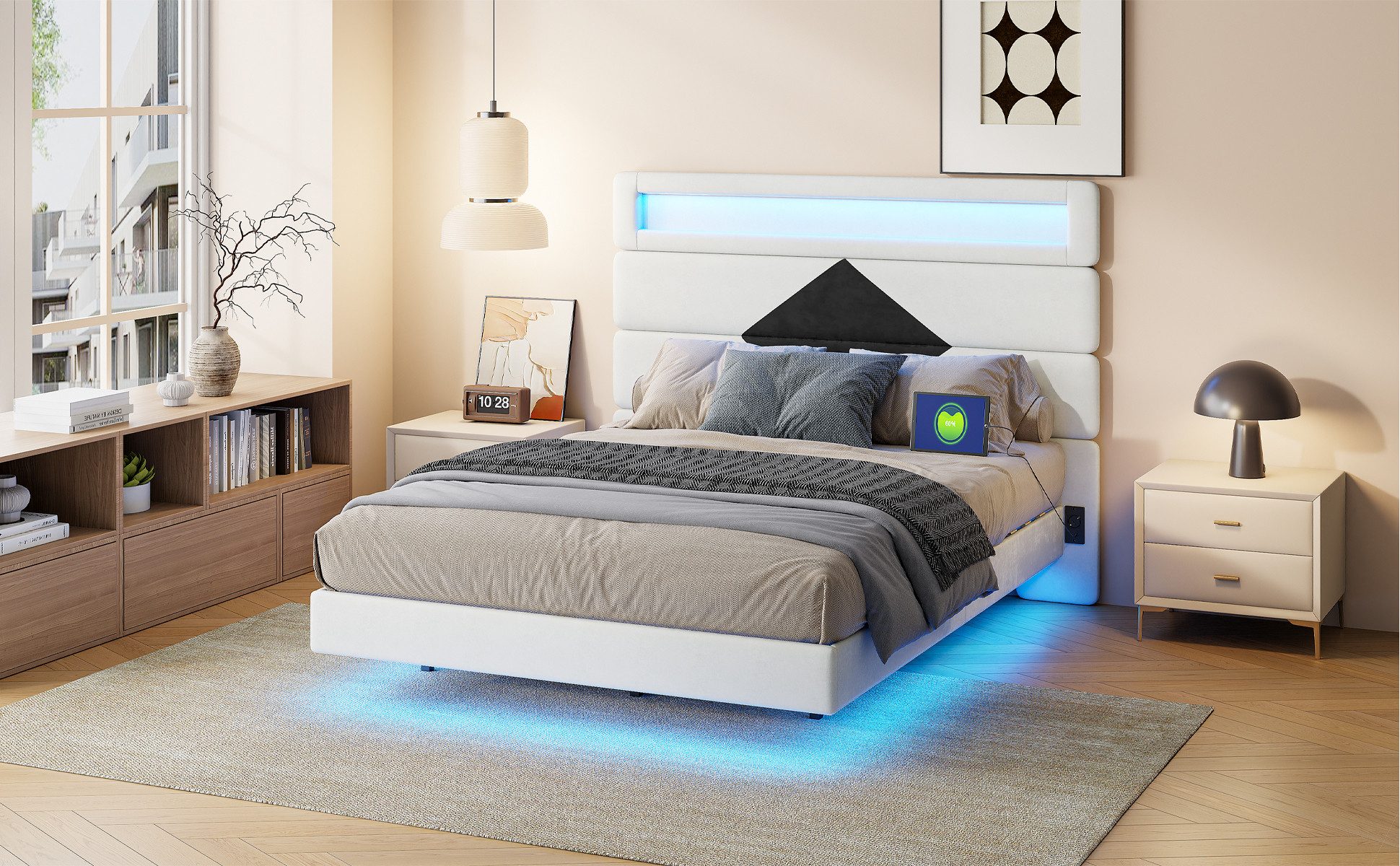 FUROKOY Polsterbett LED Licht Doppelbett Samt günstig online kaufen