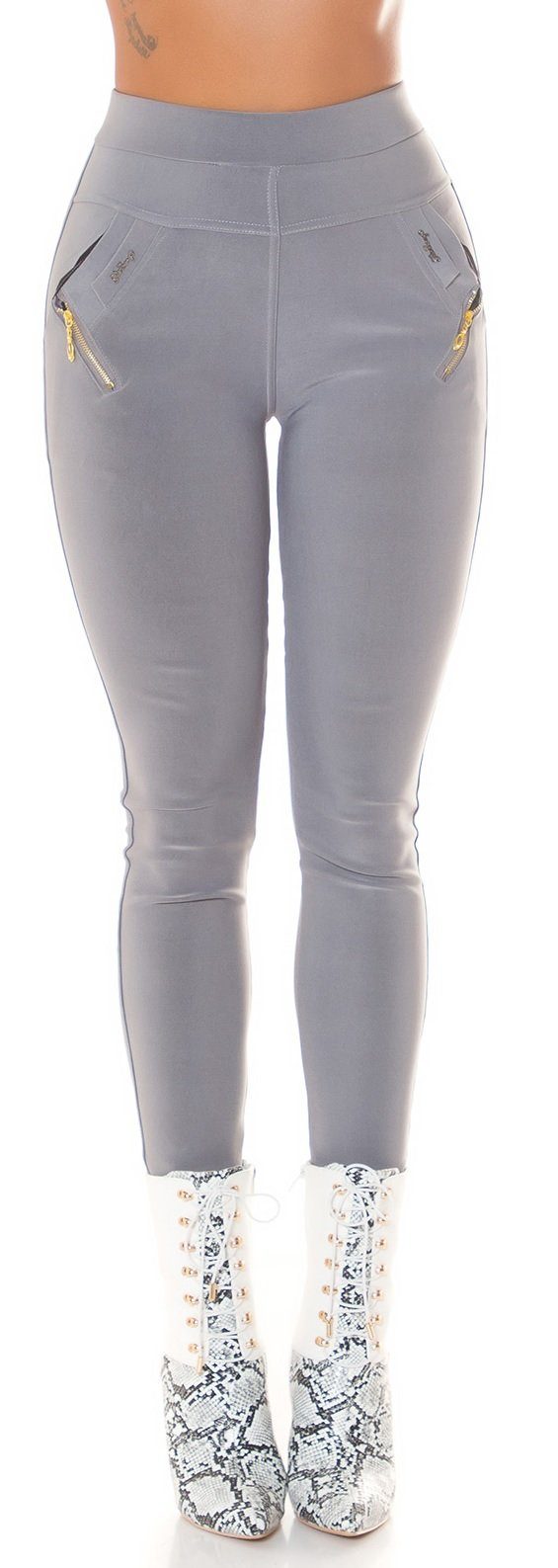 Leggings Koucla Damenhose, grau figurbetont Hose Highwaist Skinny