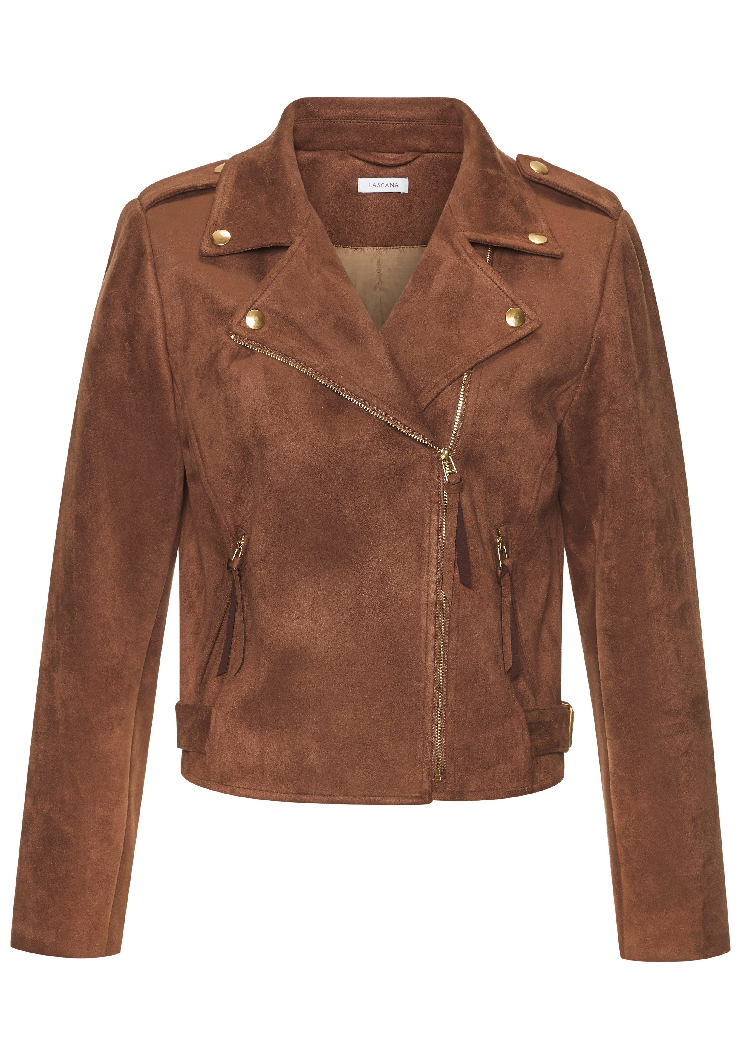 LASCANA Bikerjacke in Veloursleder-Optik modische Übergangsjacke aus Velourlederimitat, kurze Lederimitatjacke – Bild 2 von 5