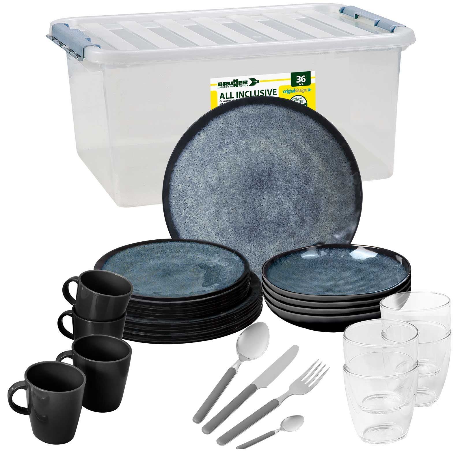 BRUNNER Geschirr-Set BRUNNER Camping Geschirrset VENETIAN (8, 12, 16, 36-Teile) Rutschfest (36-tlg)