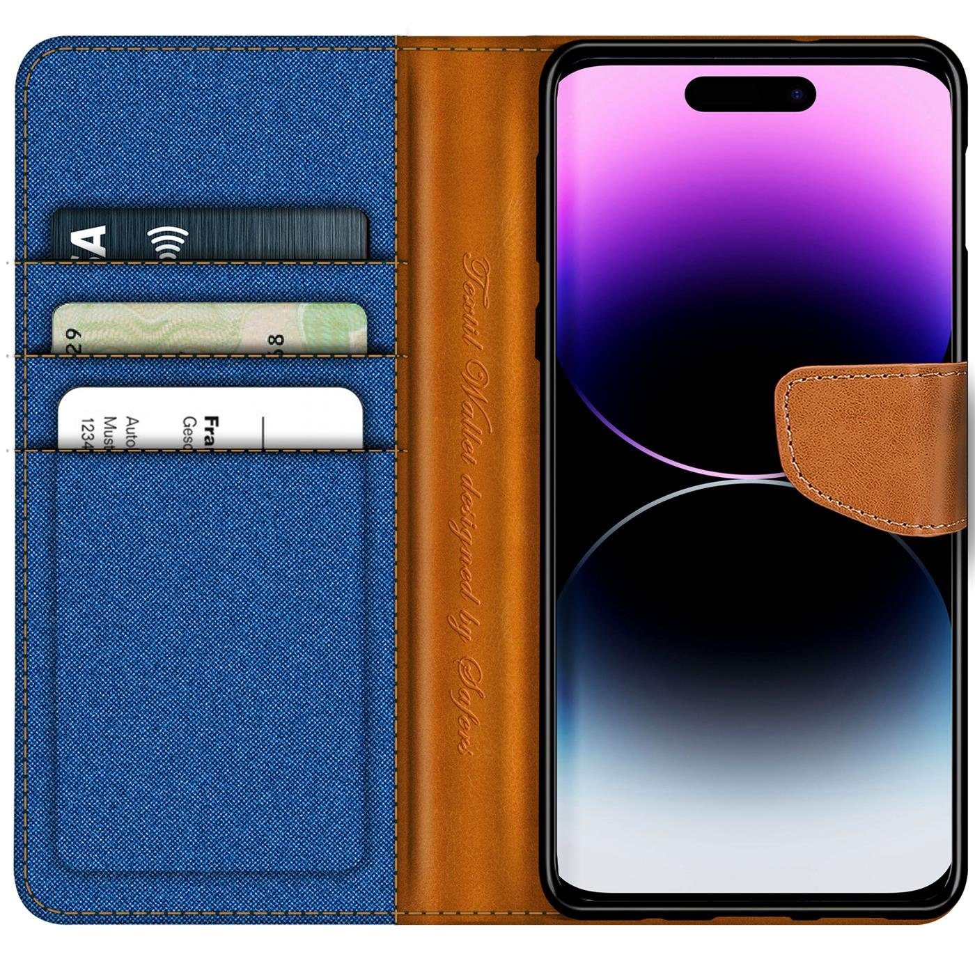 CoolGadget Handyhülle Denim Schutzhülle Flip Case für Apple iPhone 15 Pro 6,1 Zoll, Book Cover Handy Tasche Hülle für iPhone 15 Pro Klapphülle