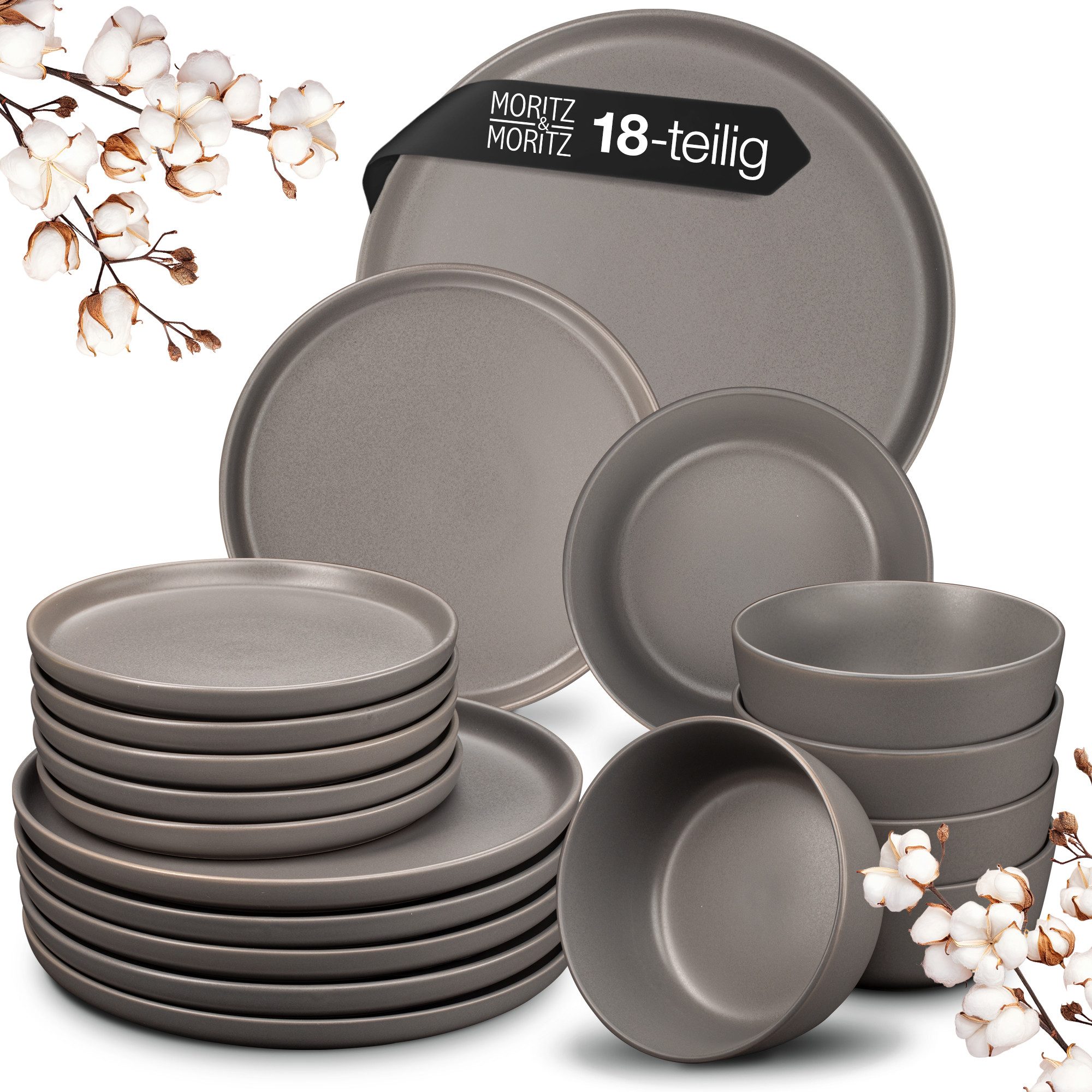 Moritz & Moritz Комбинированное обслуживание NORDIC 18tlg Geschirrset Grau (18-tlg), 6 Personen, Steinzeug, Spülmaschinengeeignet