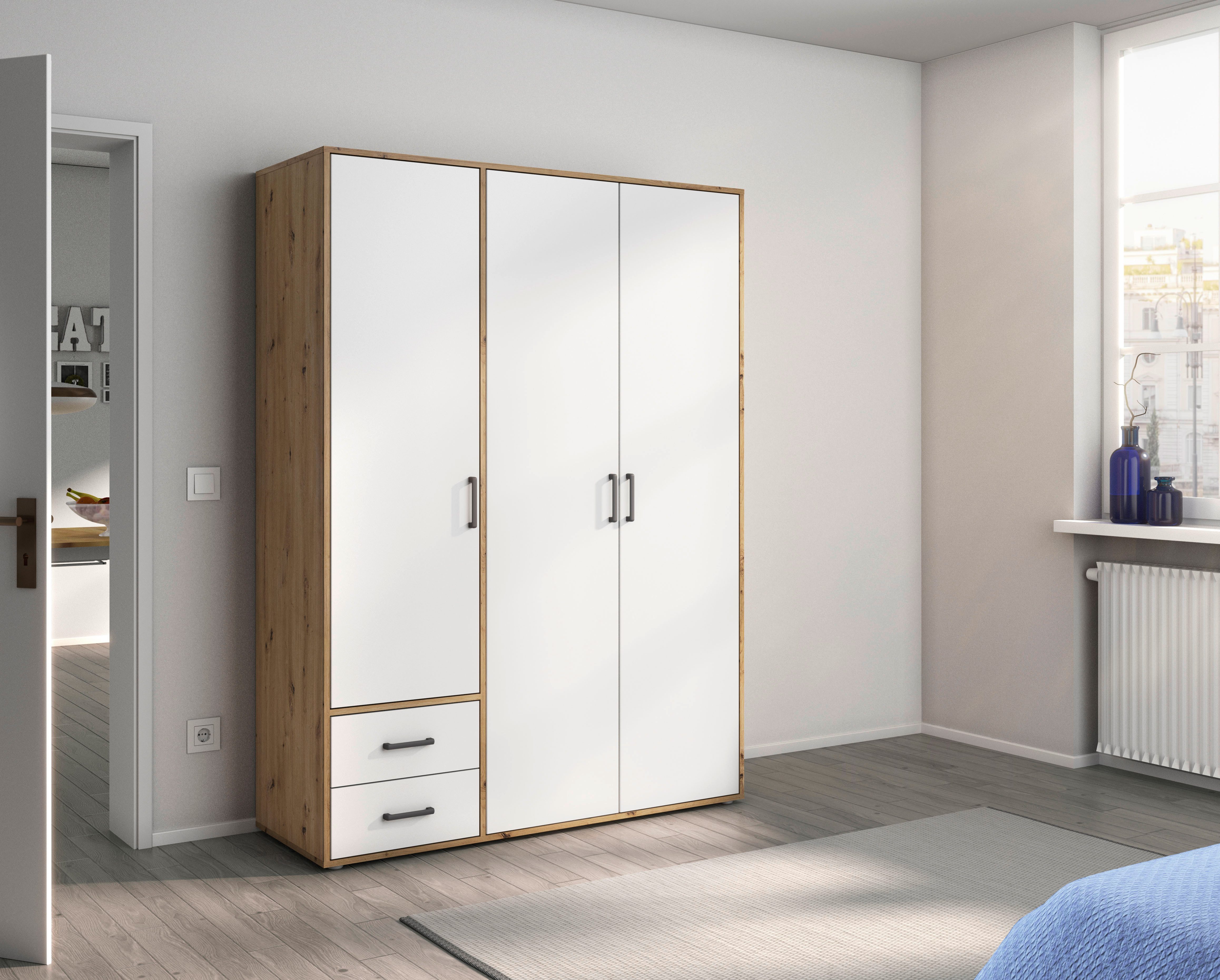 rauch Drehtürenschrank Kleiderschrank Schrank Garderobe Wäscheschrank VOYAGER (in 3 verschiedenen Ausstattungen BASIC/CLASSIC/PREMIUM) mit 2 modernen Griffvarianten, mit Außenschubladen MADE IN GERMANY