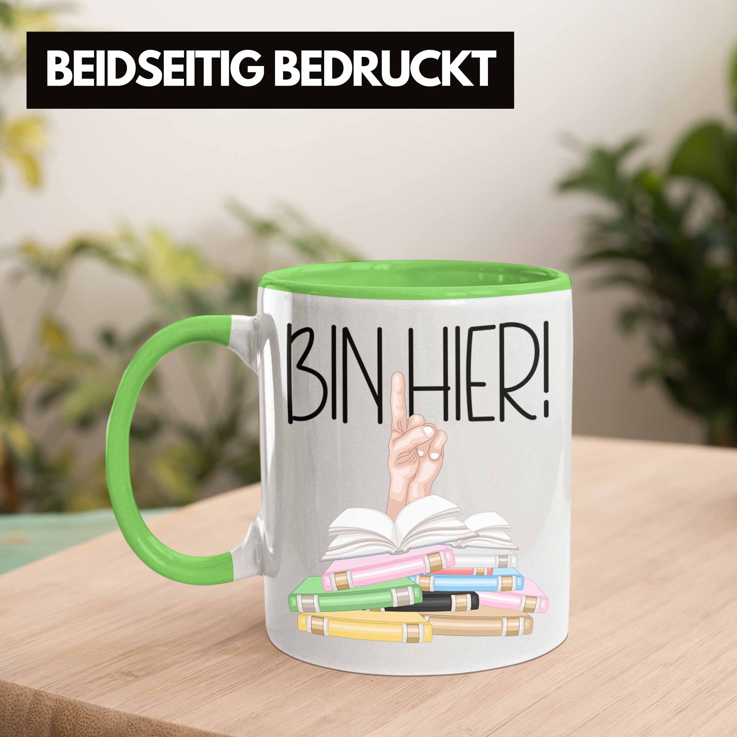 Geschenk Lesen Trendation Grafik Tasse Tasse Spruch - Trendation Buch hier Bücher Bücherwurm Bin Grün Lesen Geschenk Leseratte