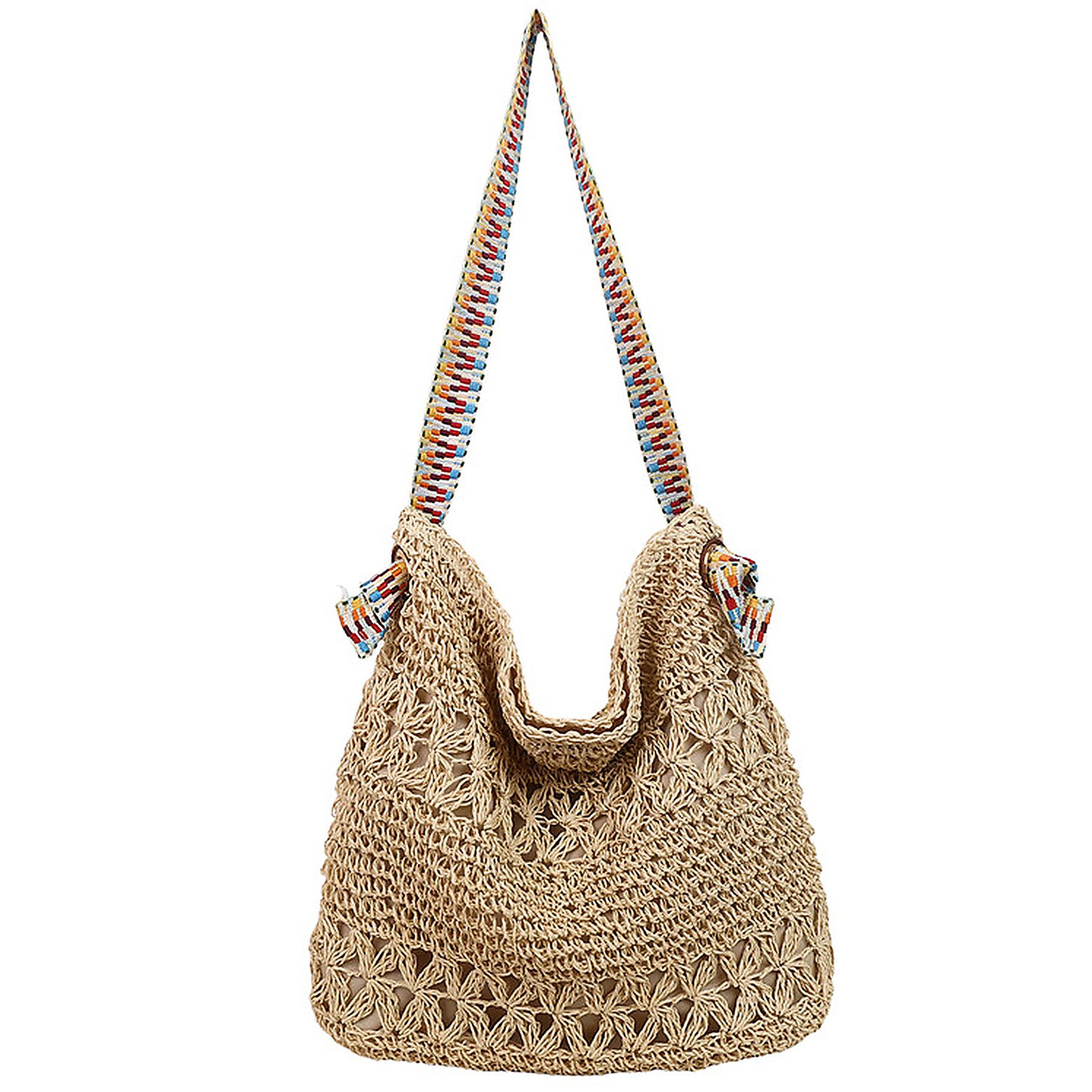 Mutig Strandtasche Sommer Strandtasche Damen Boho Häkeltasche Strand Mesh Tragetasche (Strohtasche Beach Handtasche Leicht Umhängetasche Vintage Sommertasche, Reisetaschen Tasche, faltbar Hobo Taschen, Einkaufstasche Lässige), für Reisen Einkaufen, Urlaub, Pendeln Strand Pool Fitnessstudio