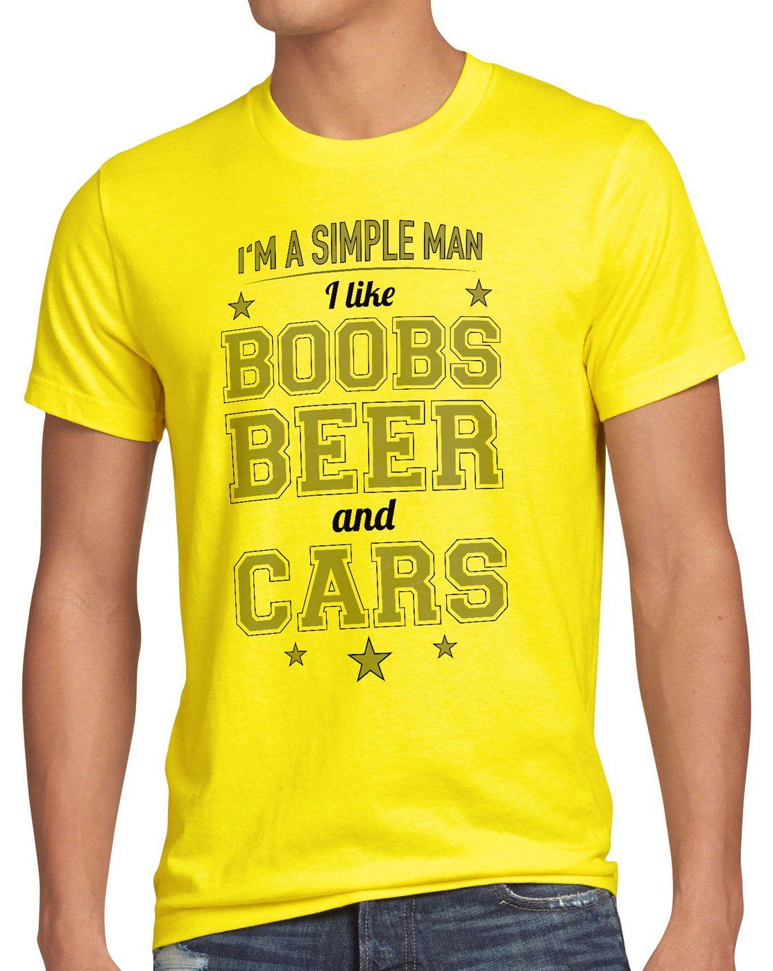 titten auto Herren boobs spruch bier Print-Shirt funshirt Simple T-Shirt gelb tuning car beer style3 Man