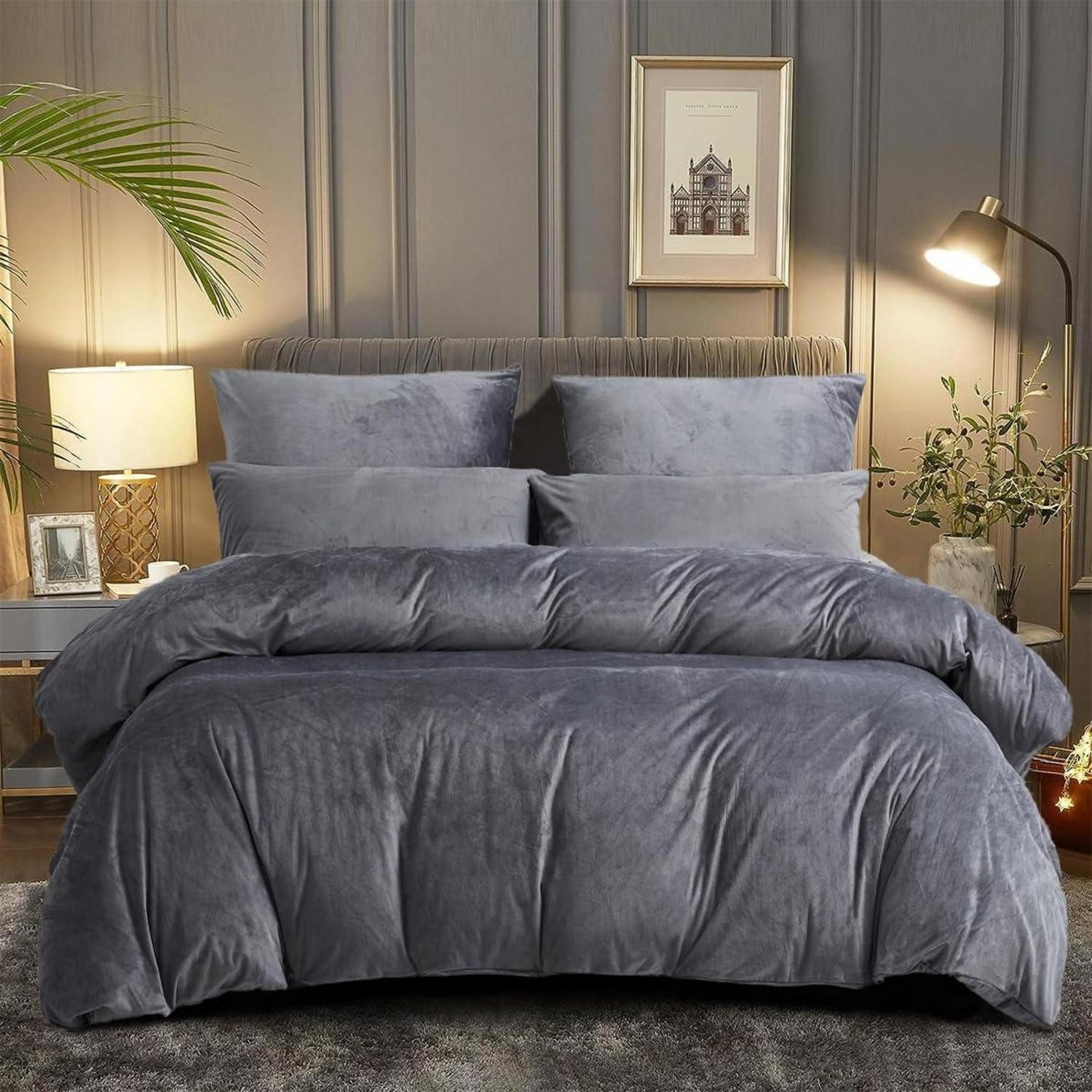 LuxusKollektion Wendebettwäsche Bettwäsche 135x200cm Grau Kuschelig Flauschig
