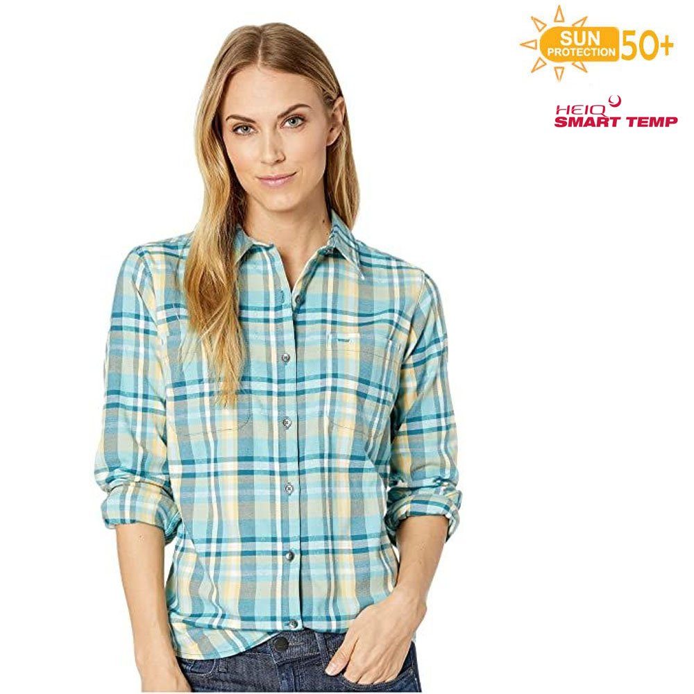 Damen ROBBINS Robbins Schutz Flannel Royal Langarmshirt ROYAL Thermotech Bluse blau UV mit Stretch