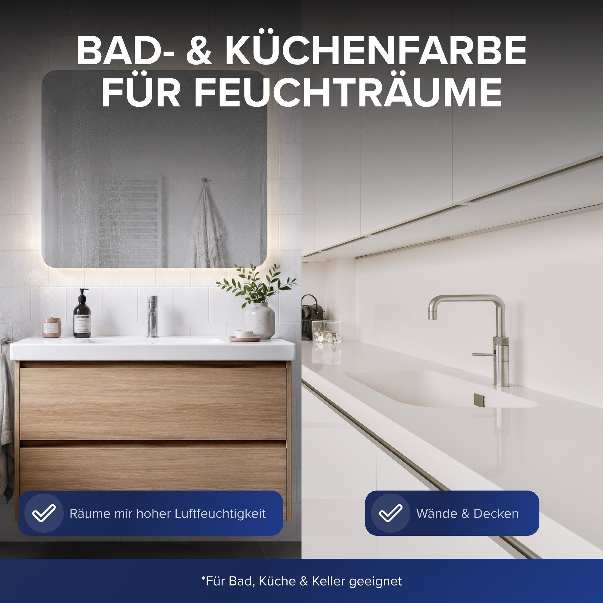 plid Feuchtraumfarbe Bad & Küchenfarbe Badfarbe Küchenfarbe Feuchtraumfarbe Wandfarbe, Schnelltrocknend, Spritzarm, Verarbeitungsfertig